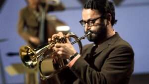 Ian Carr playing trumpet