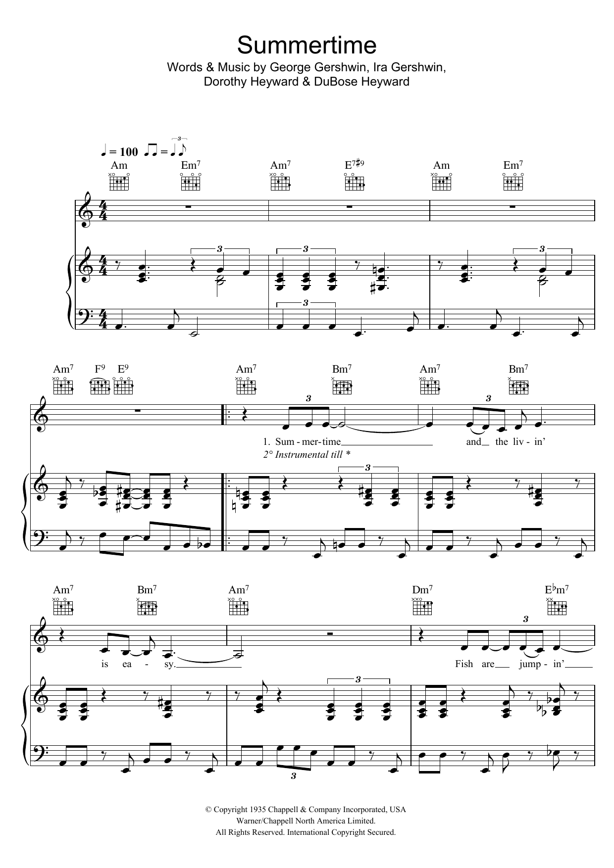 Summertime Sheet Music Vertical