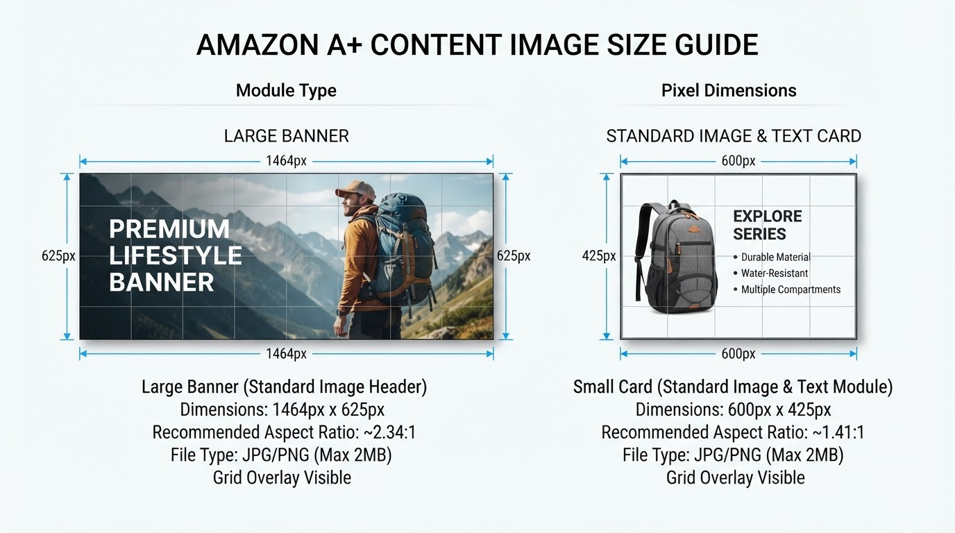 A+ Content Size Guide: 1464x625 and 600x425 Dimensions