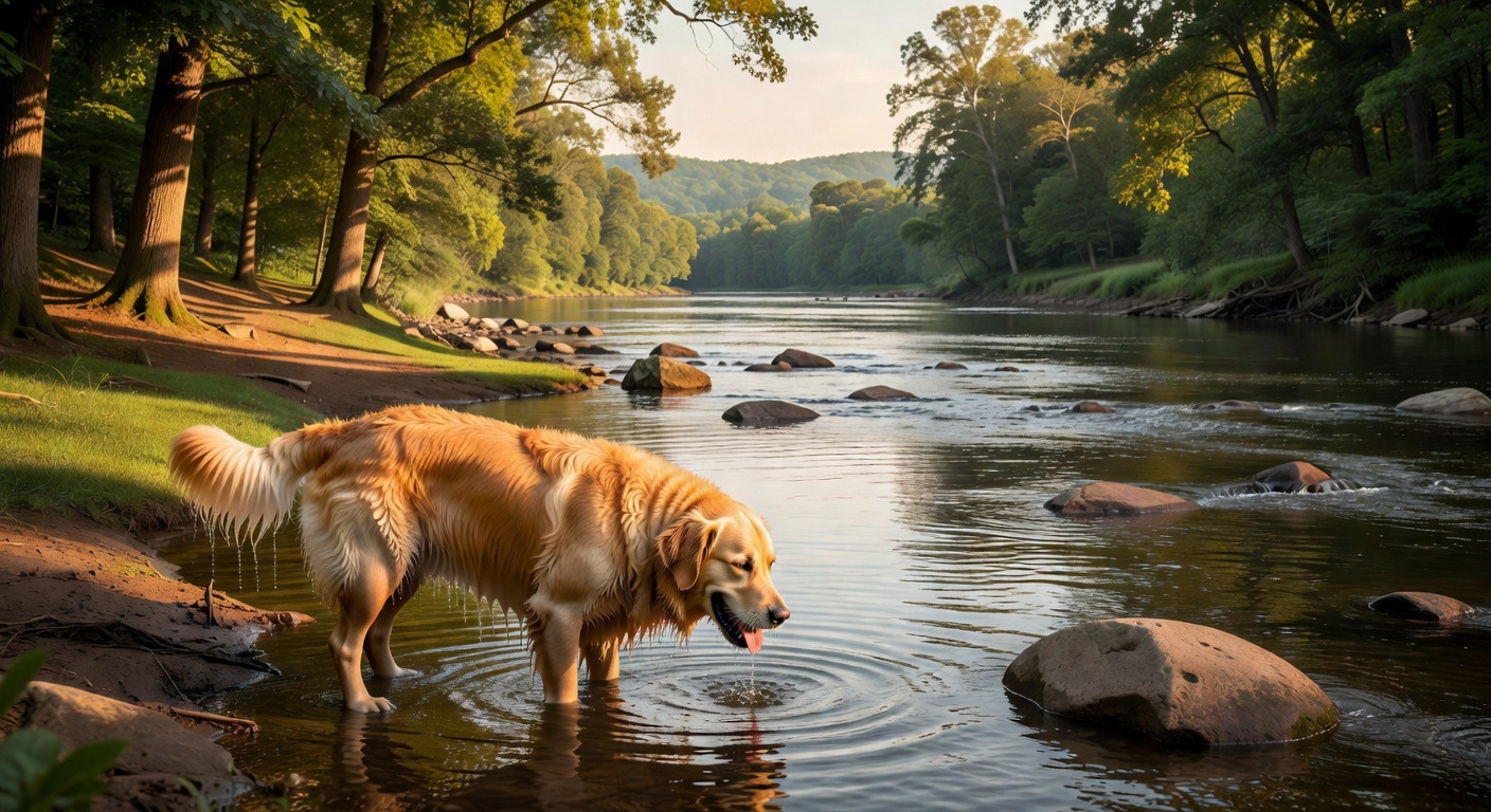 Dog enjoying river access at Duff's Dog Park along the Rappahannock River in Stafford VA