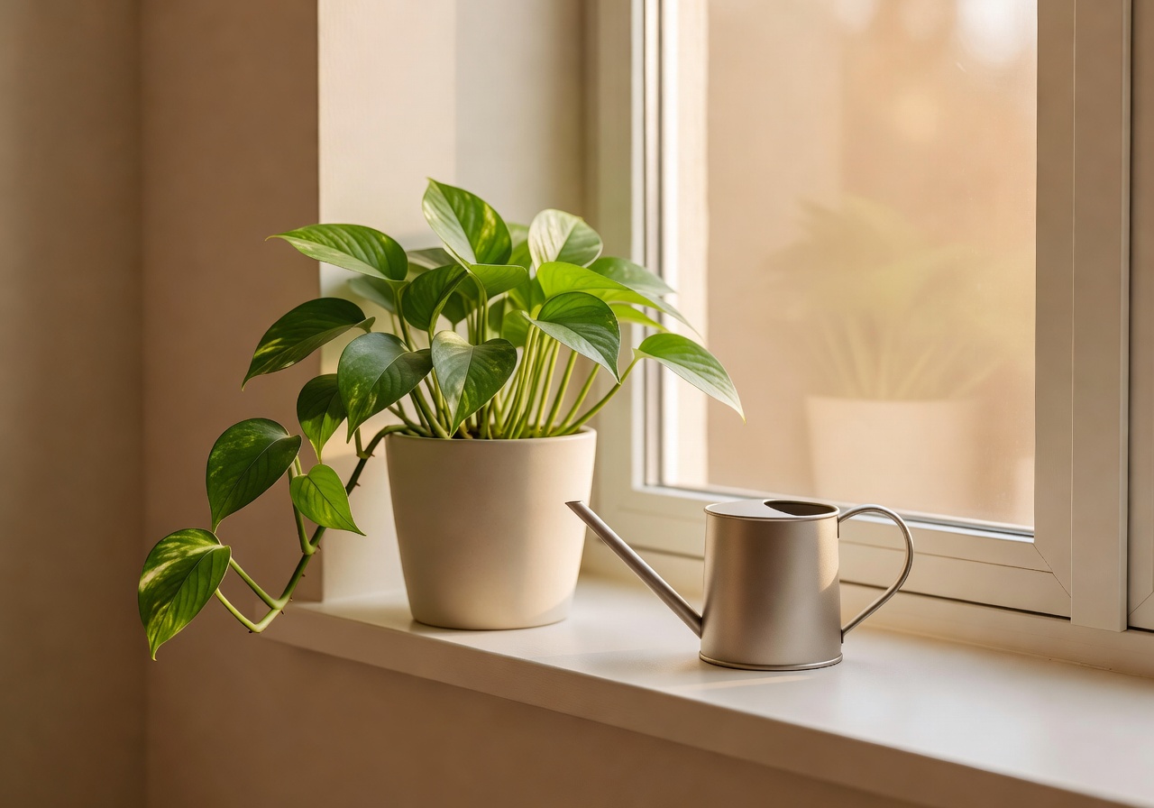 Sunny apartment windowsill with healthy plants