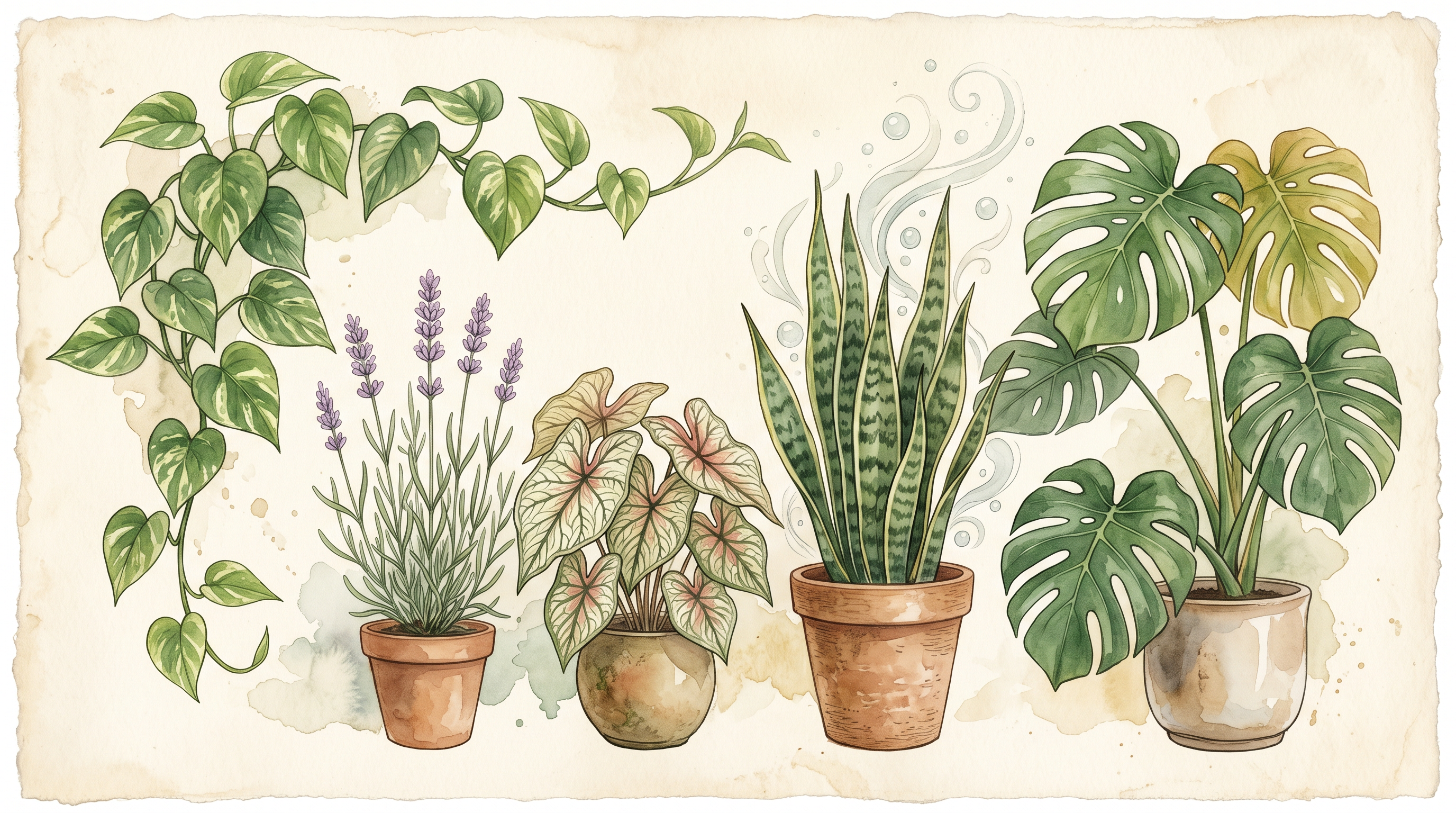 Watercolor botanical illustration of scientifically-studied plants