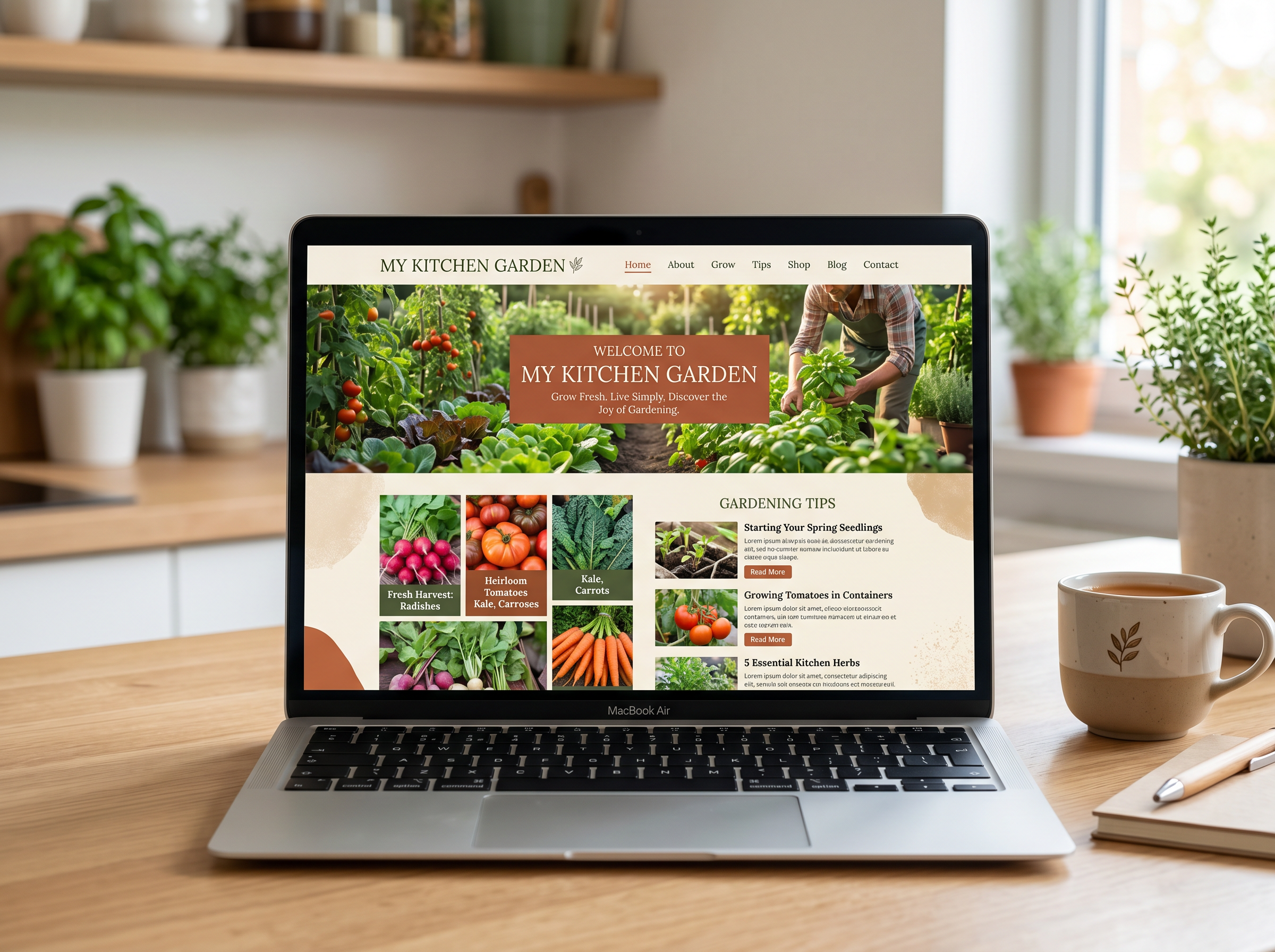 Laptop screen showing gardening website