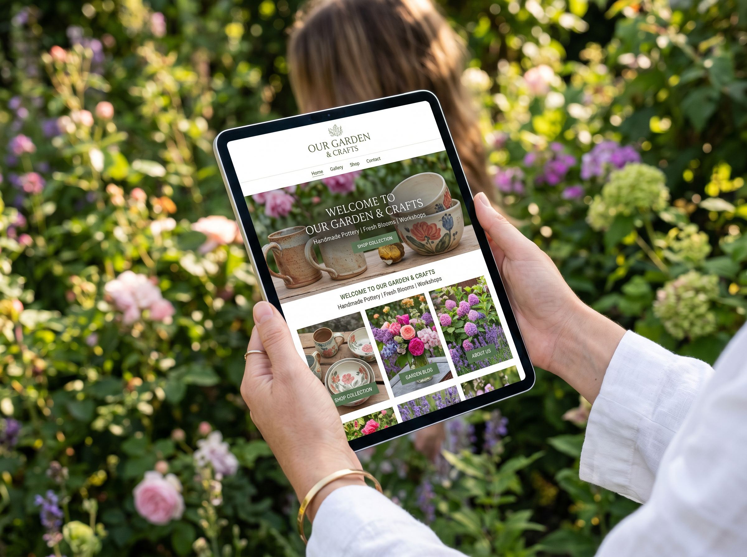 Tablet showing garden crafts website