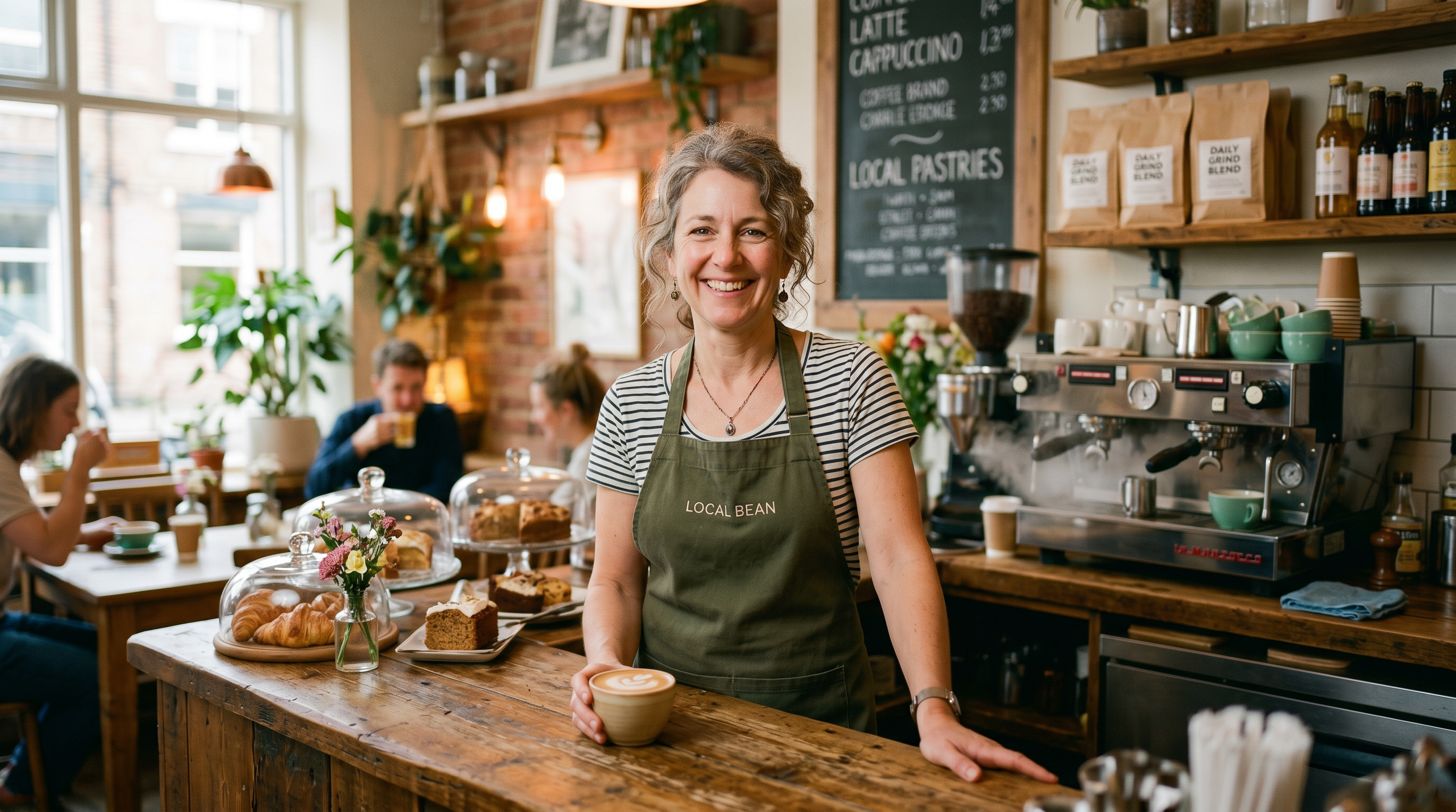 Happy local restaurant owner