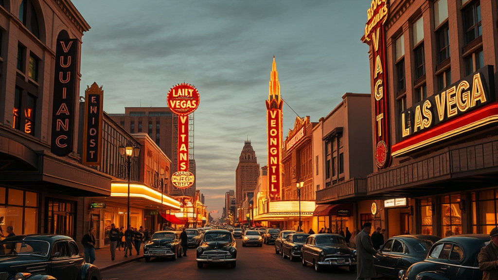 1940s Fremont Street with classic neon signs