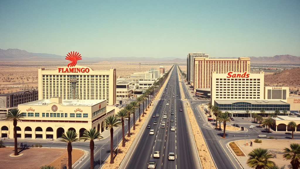1960s Las Vegas Strip showing vintage casino resorts