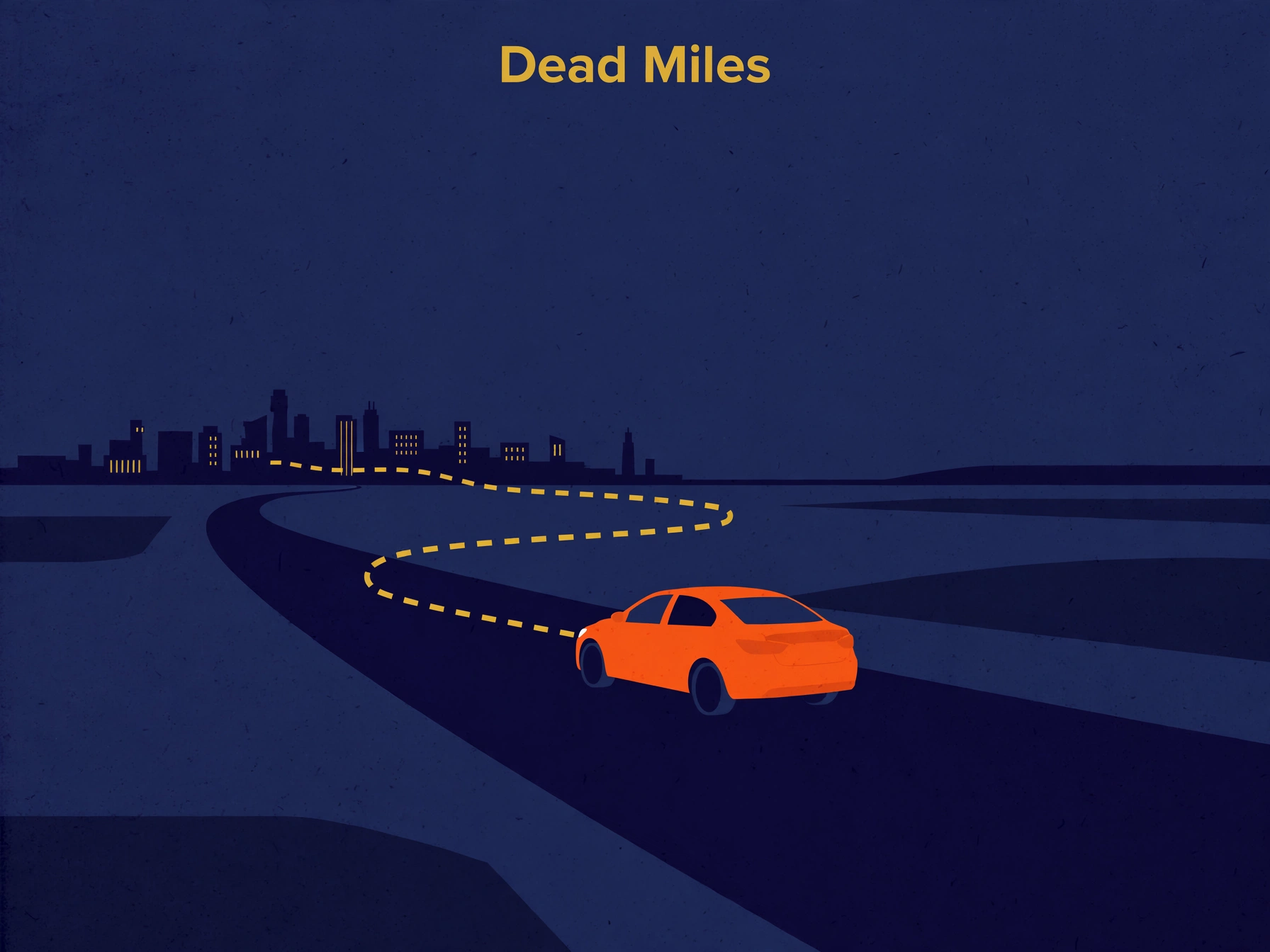 Illustration of a car leaving the city on unpaid dead miles