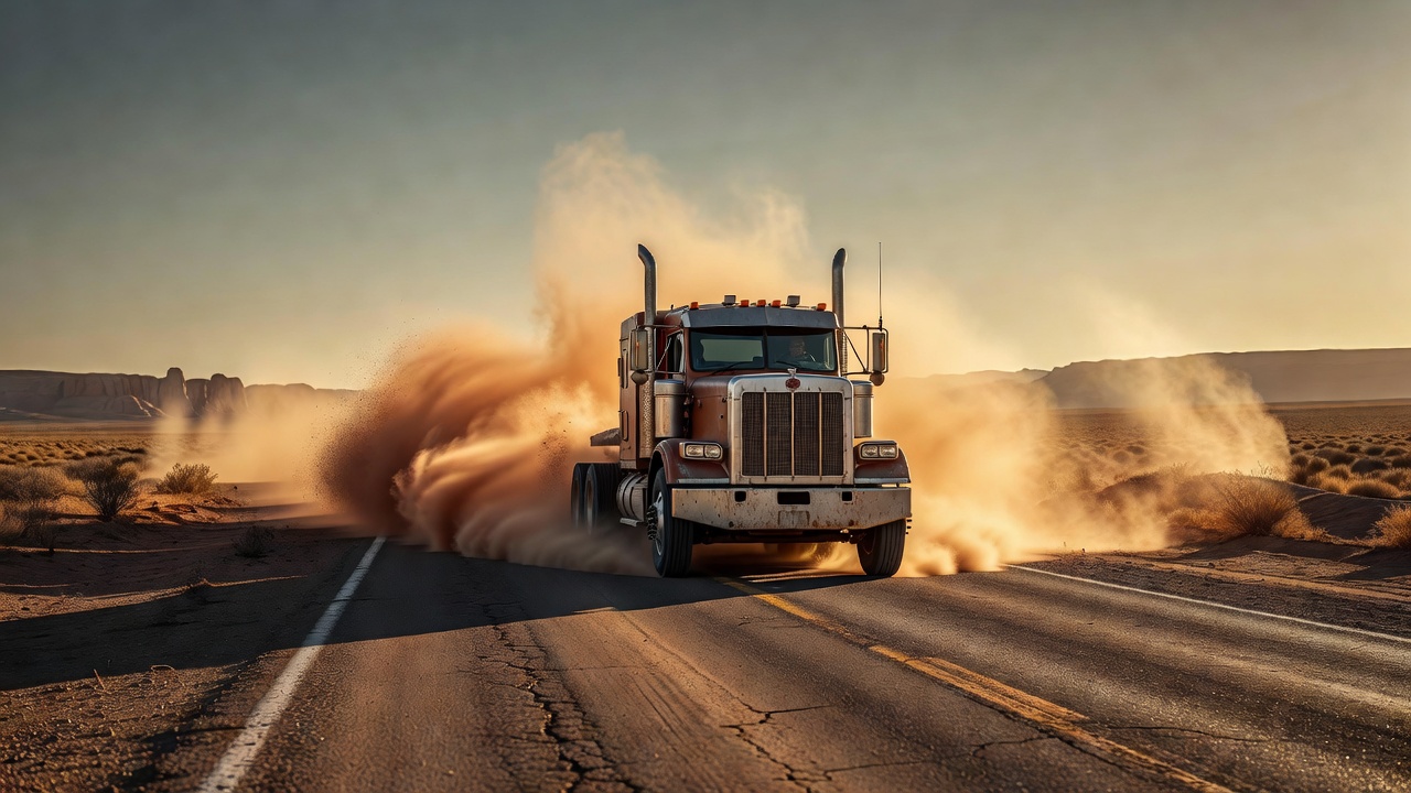 Truck on dusty road