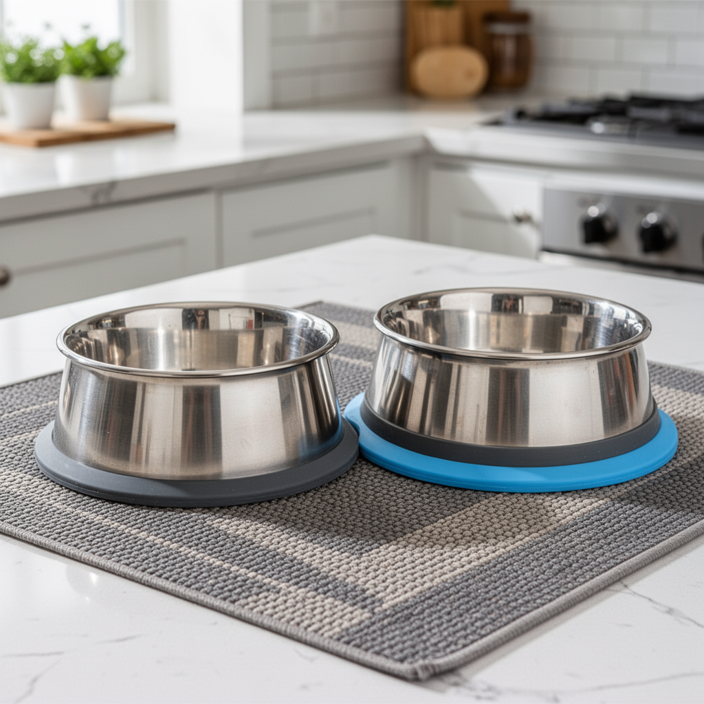 No-Tip Stainless Bowls - 2 Pack with Silicone Base