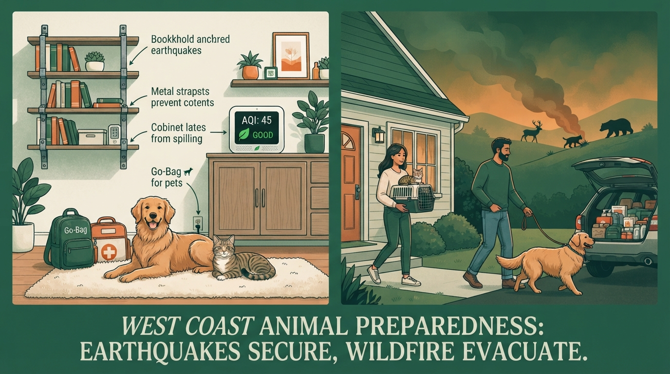 Ultimate West Coast Pet Safety Guide: Earthquake-Proofing, Wildfire Evacuation, Smoke Protection & Tsunami Prep for CA, OR, WA