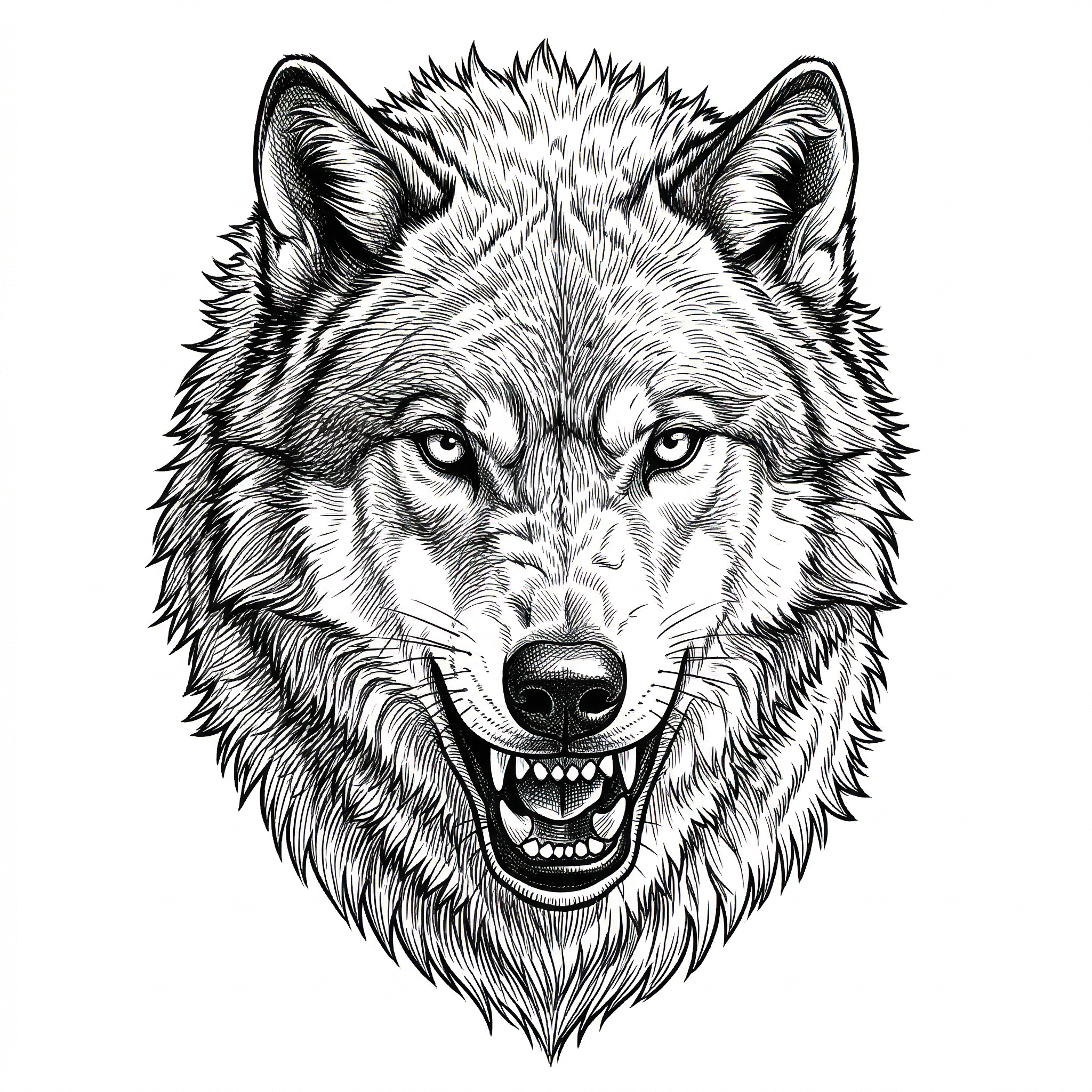 Clean black and white tattoo stencil outline of the portrait