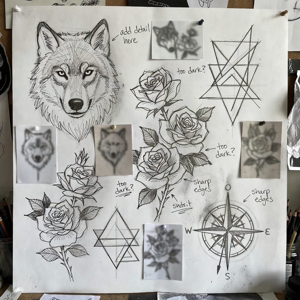 Messy client reference collage