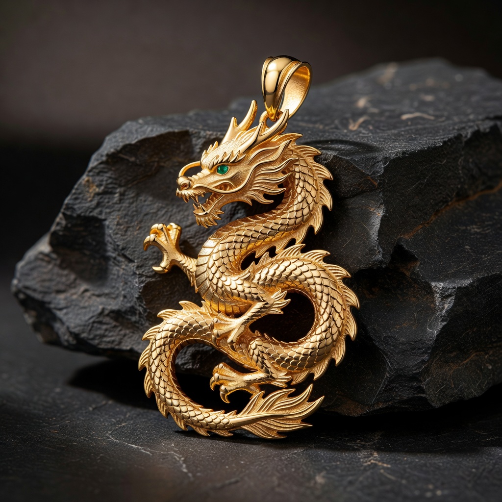 18K Gold Detailed Dragon Medallion