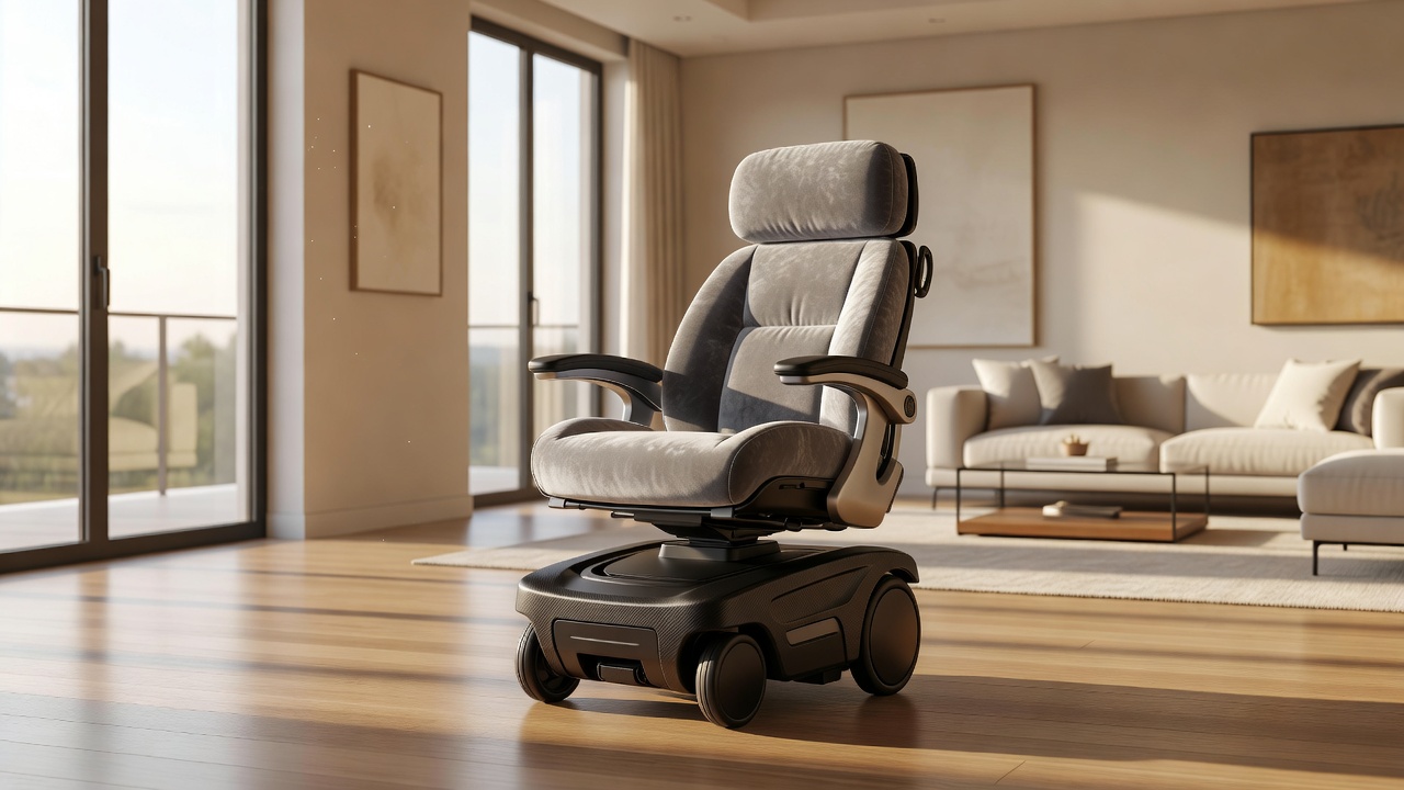 A modern, comfortable power chair in a bright, inviting home setting.