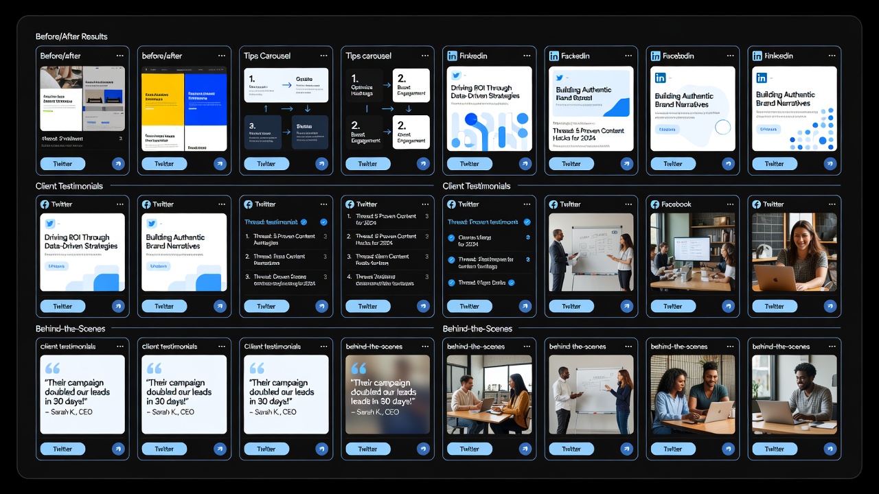 Social media content grid for agency