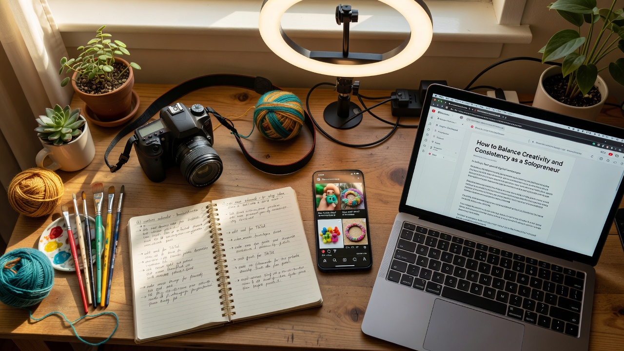 Content creator workspace with hobby tools