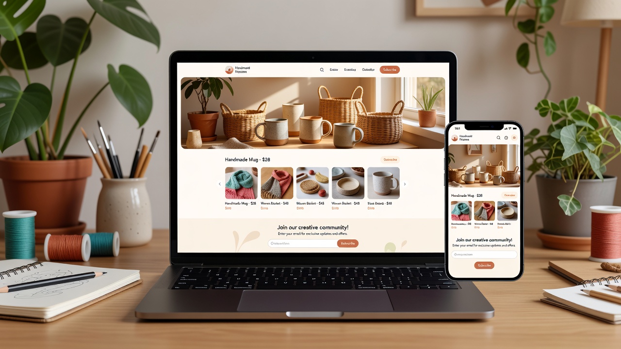 Hobby business website on laptop and phone
