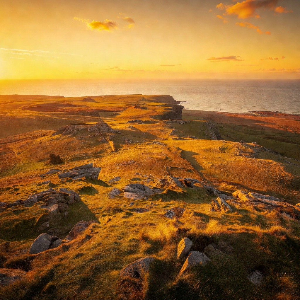Golden morning light over coastal cliffs, evoking possibility and a new chapter