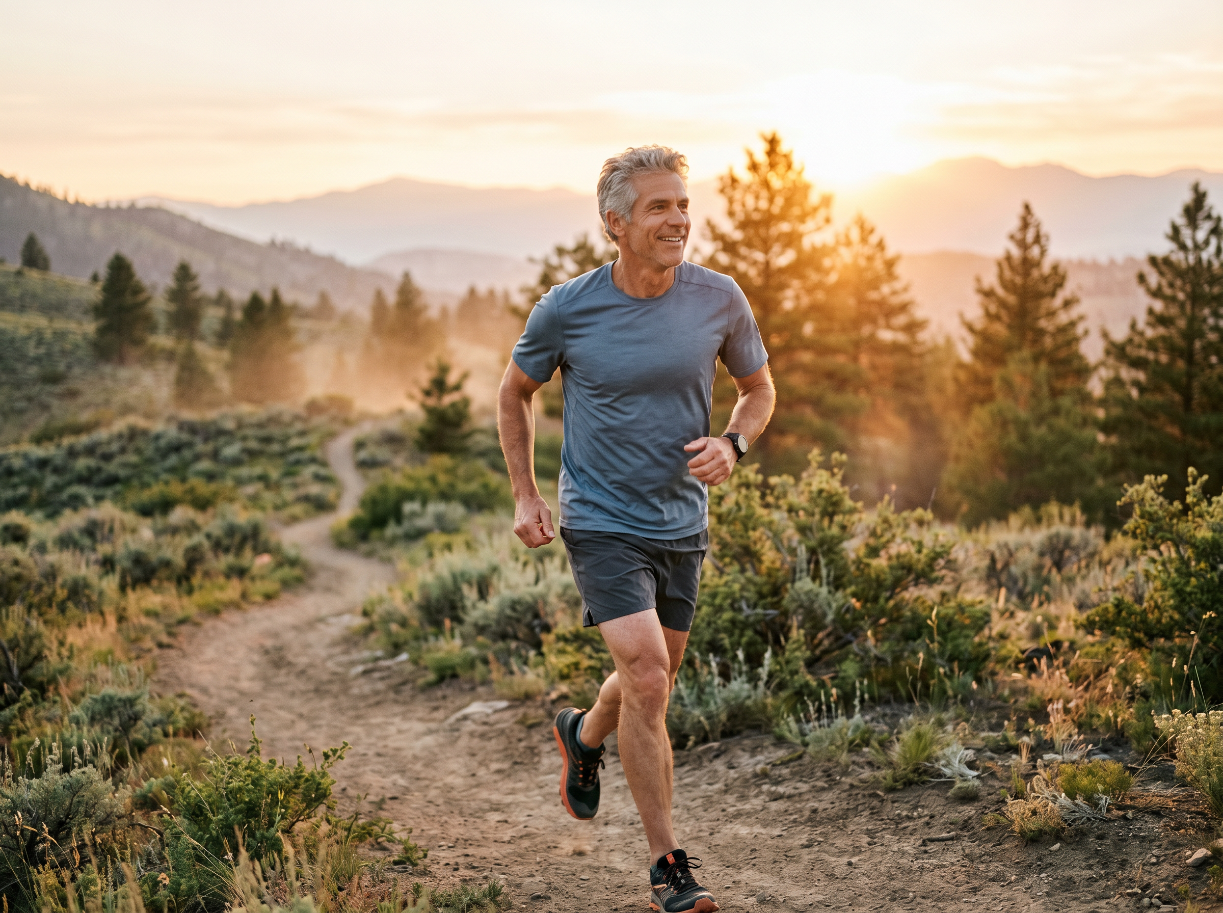 A man in his 50s in an active outdoor setting looking energized