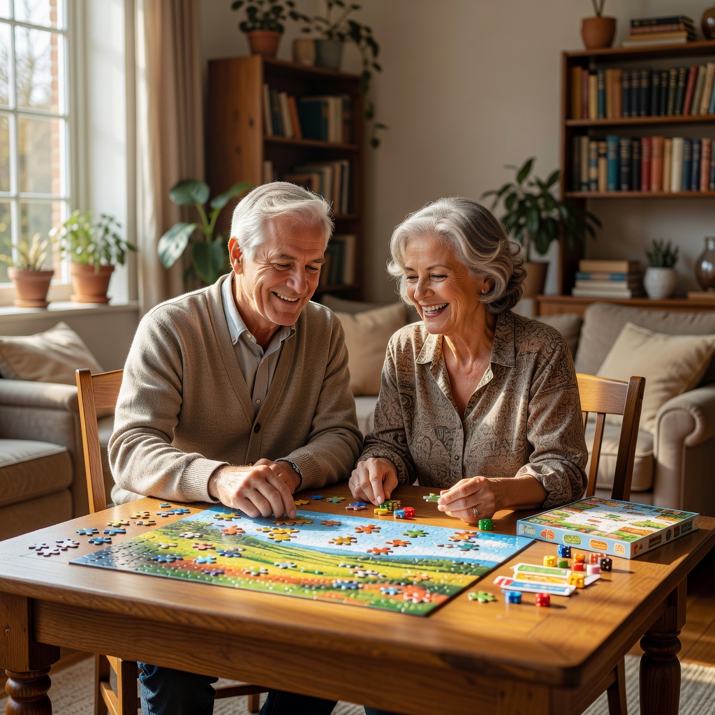 Older couple enjoying puzzles and games together