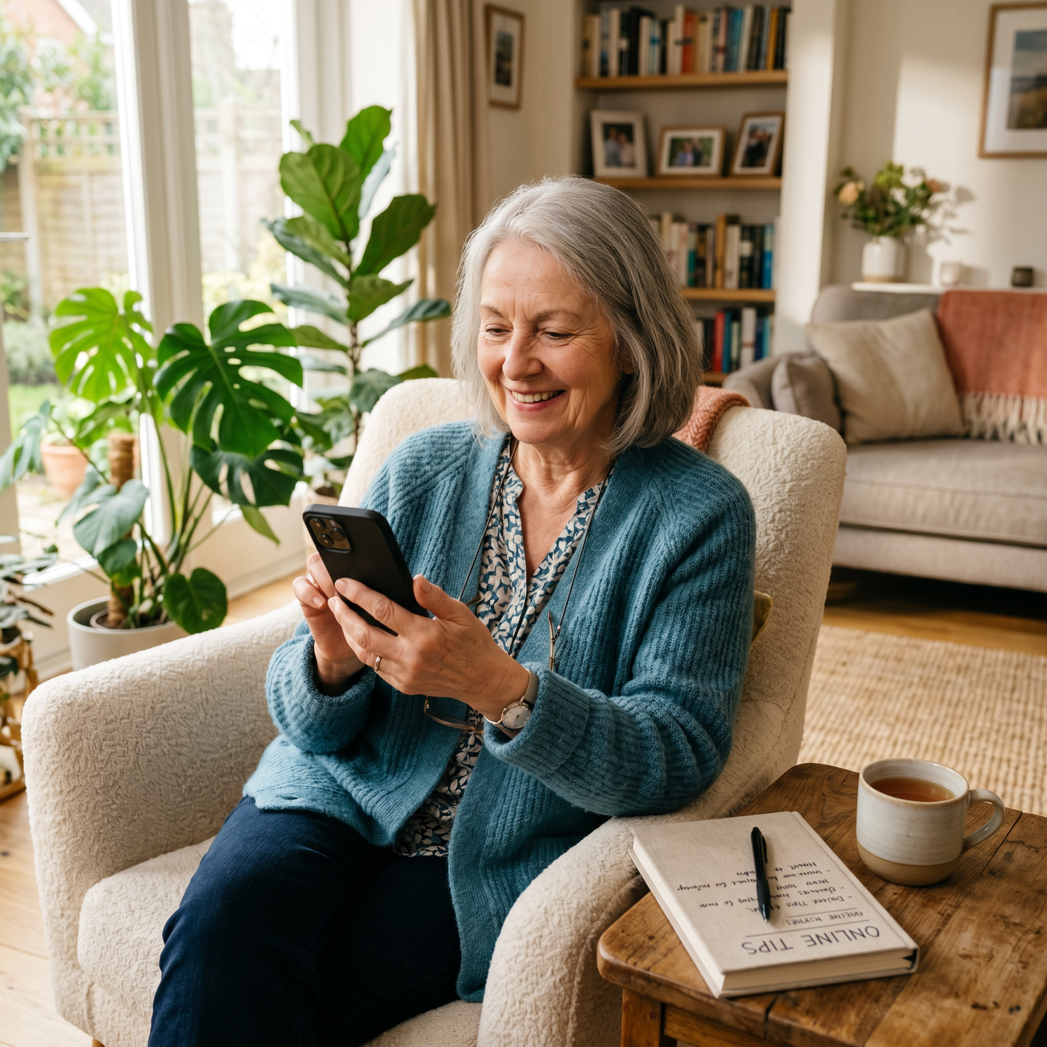 Senior woman using phone safely
