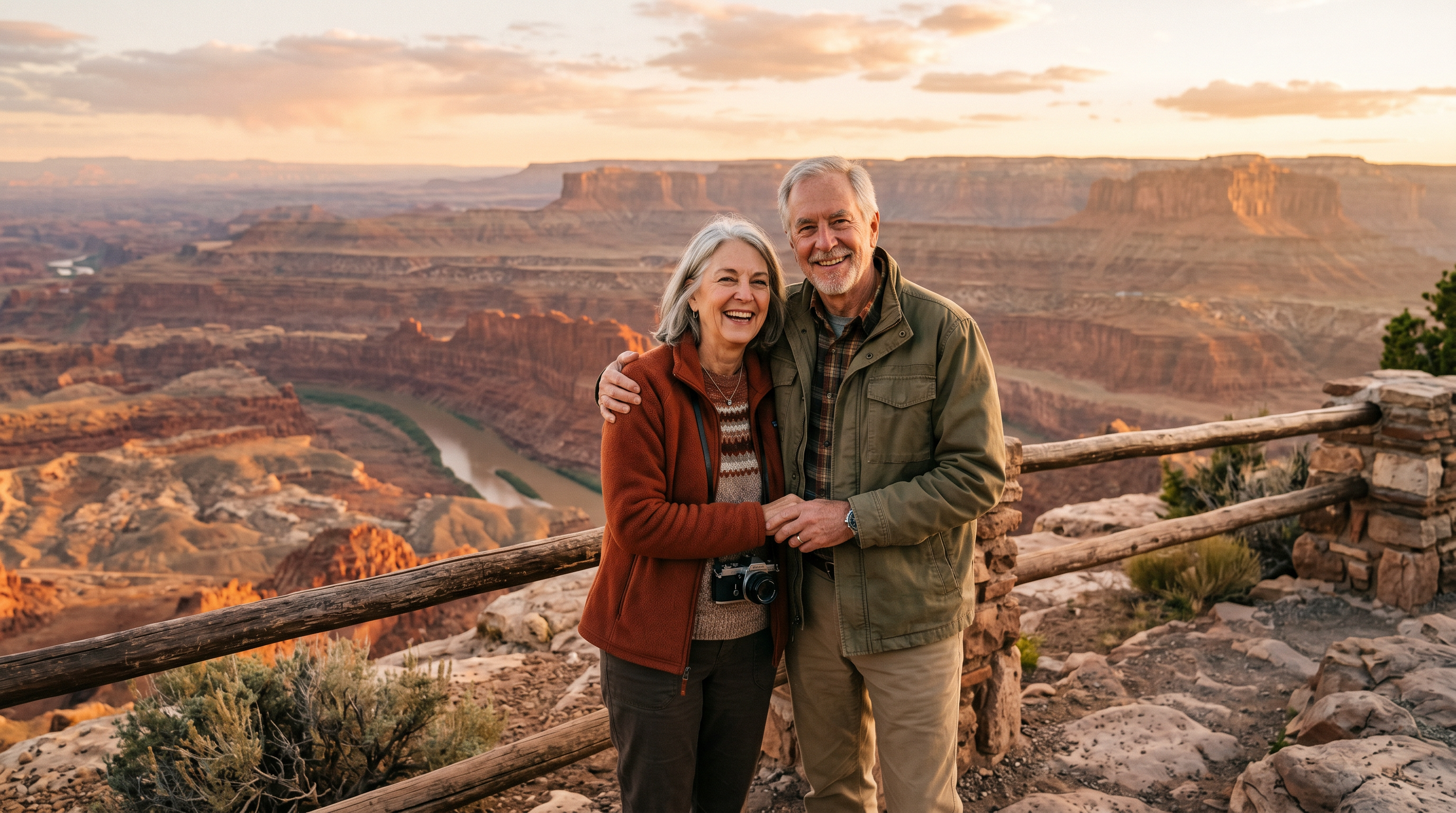 Senior couple enjoying a scenic canyon view