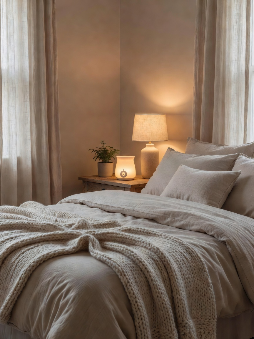 Scentsy wax melts creating a calm bedroom atmosphere