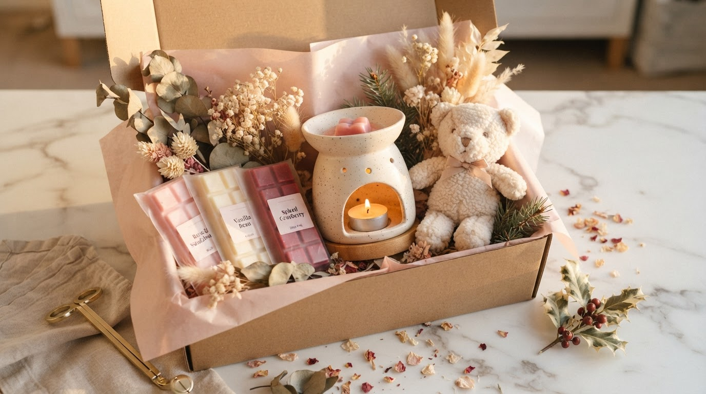 Beautifully arranged Scentsy gift set with warmer, wax bars and plush toy