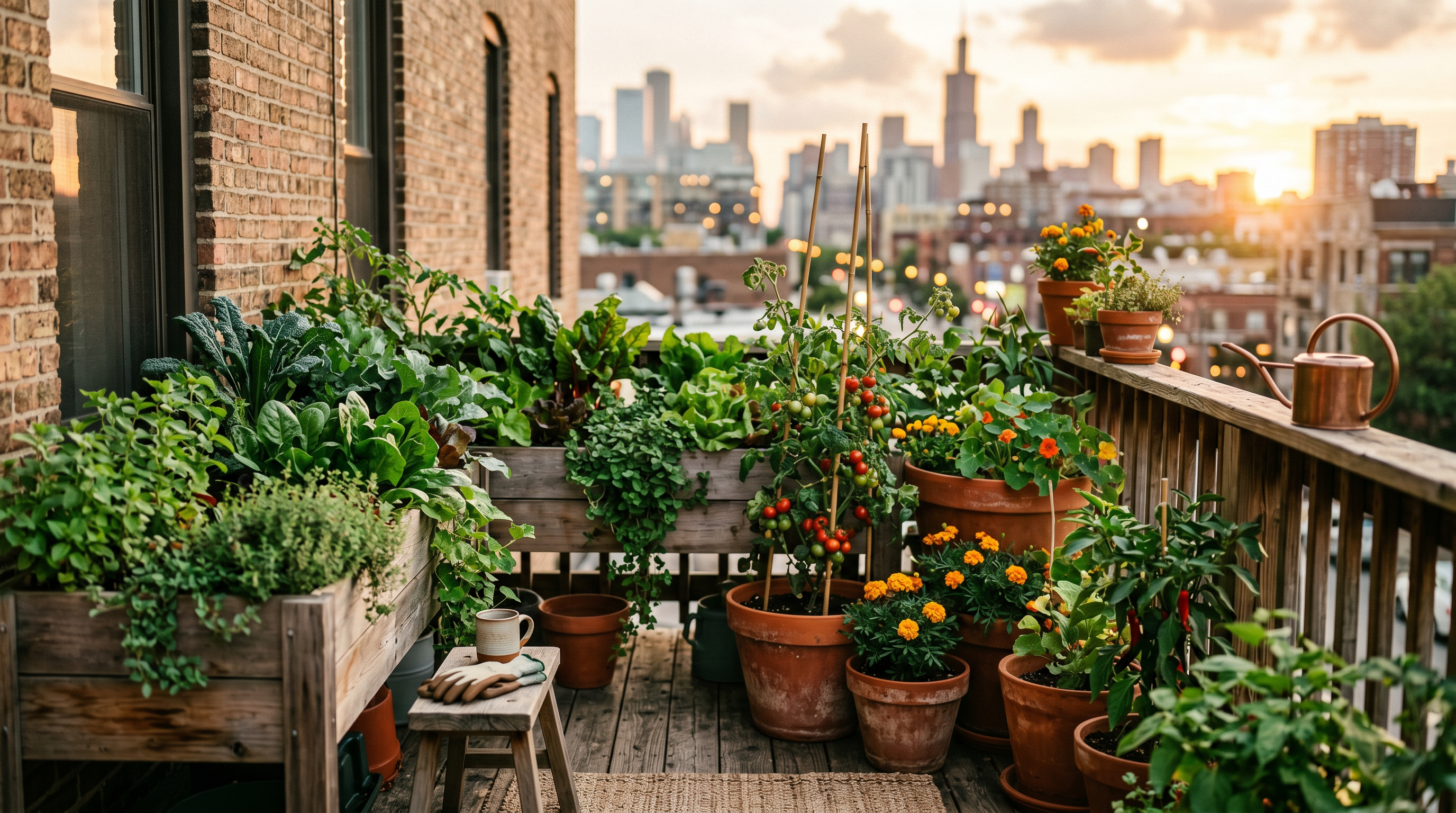 Lush urban balcony garden
