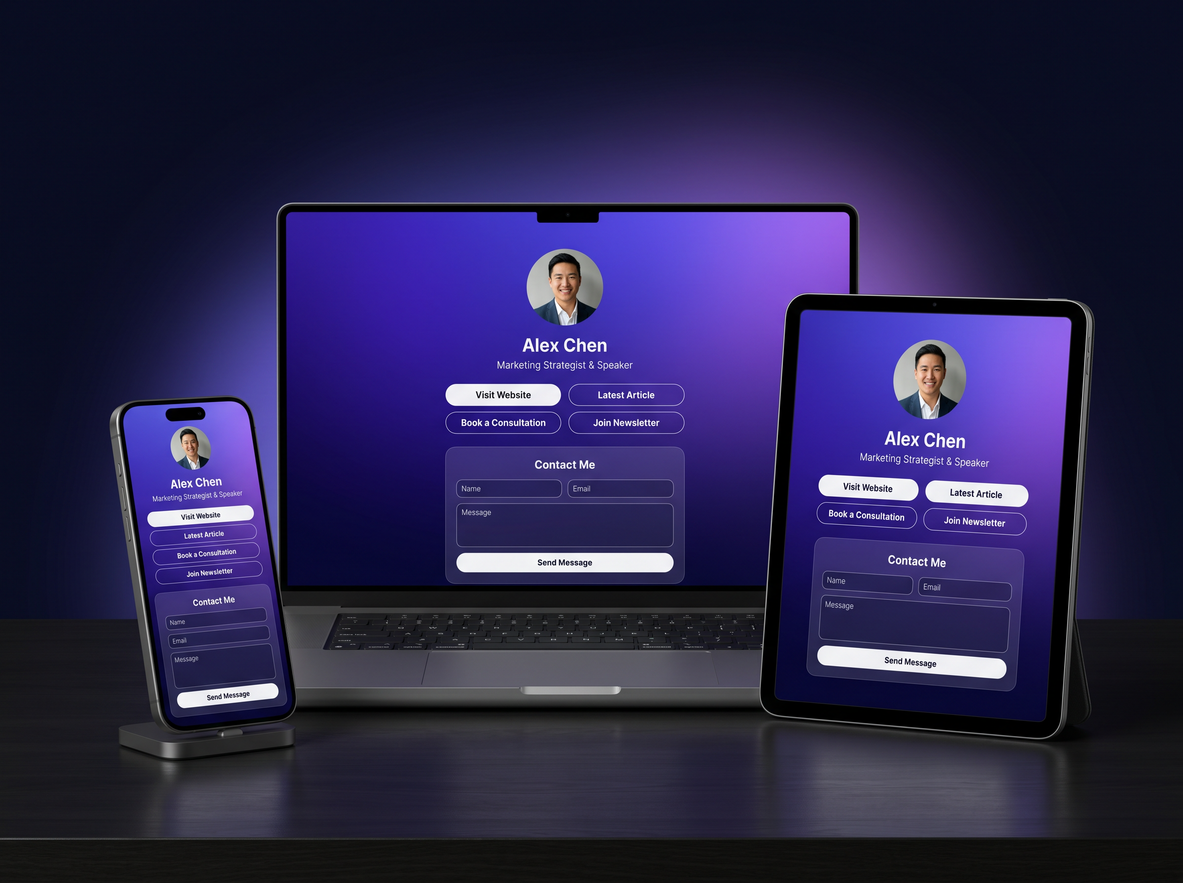 Profile Page IQ across laptop, tablet, and phone
