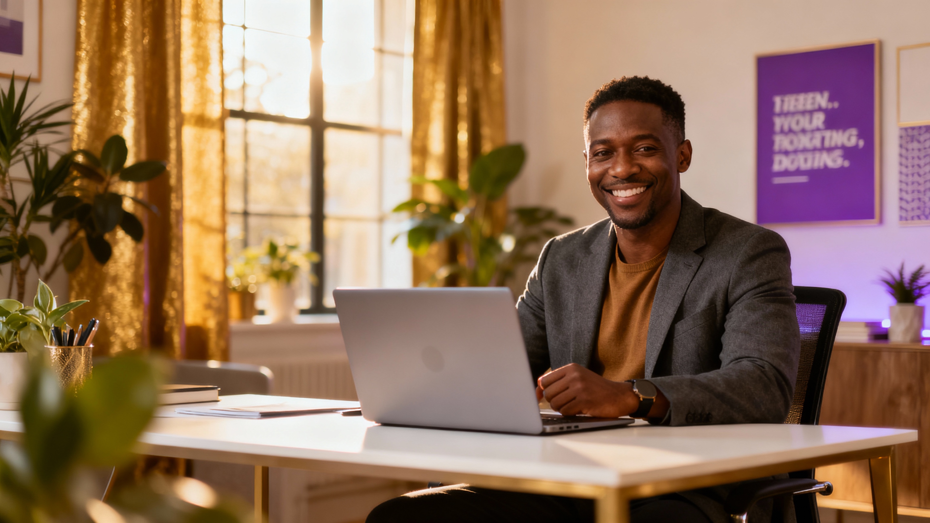 Confident entrepreneur working on their online business with Buildy AI
