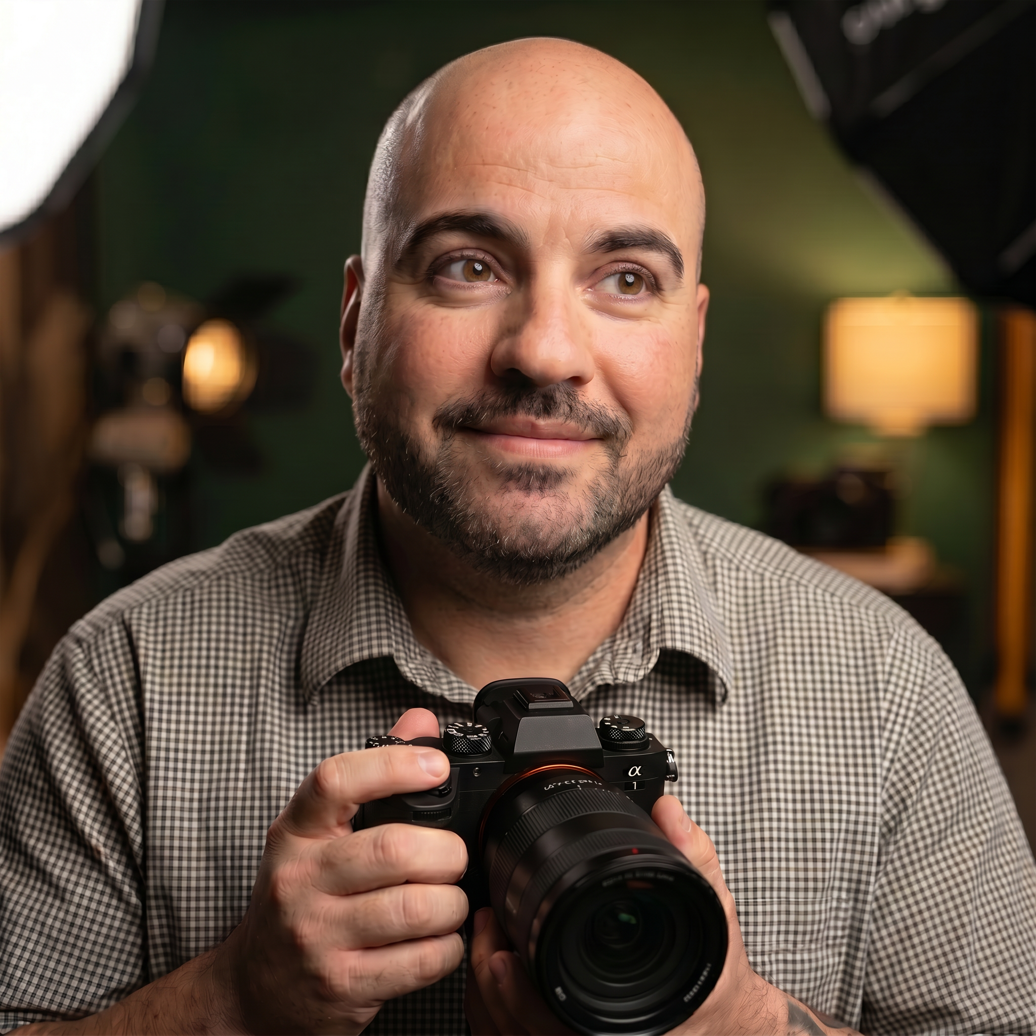 Portrait of Thiago Navarro holding a professional camera