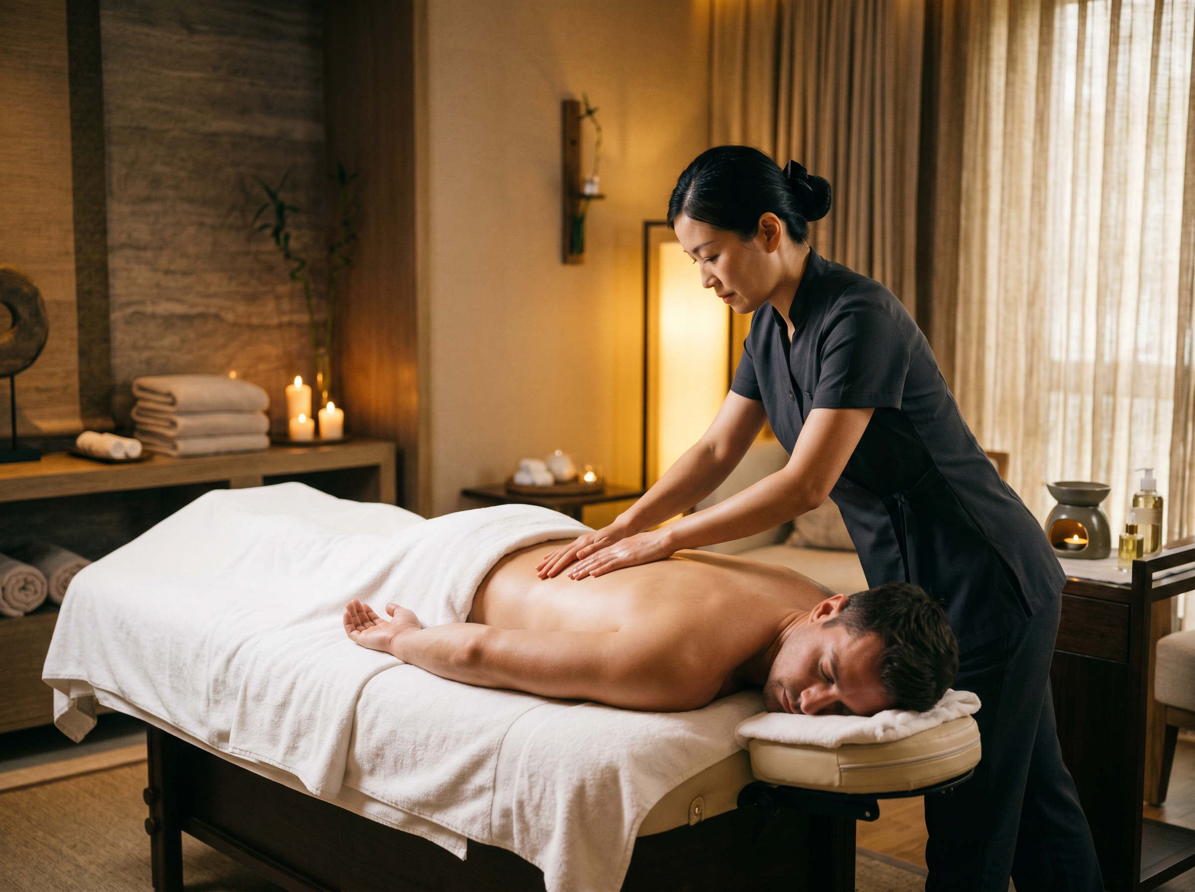 Luxury full body oil massage in an elegant spa setting