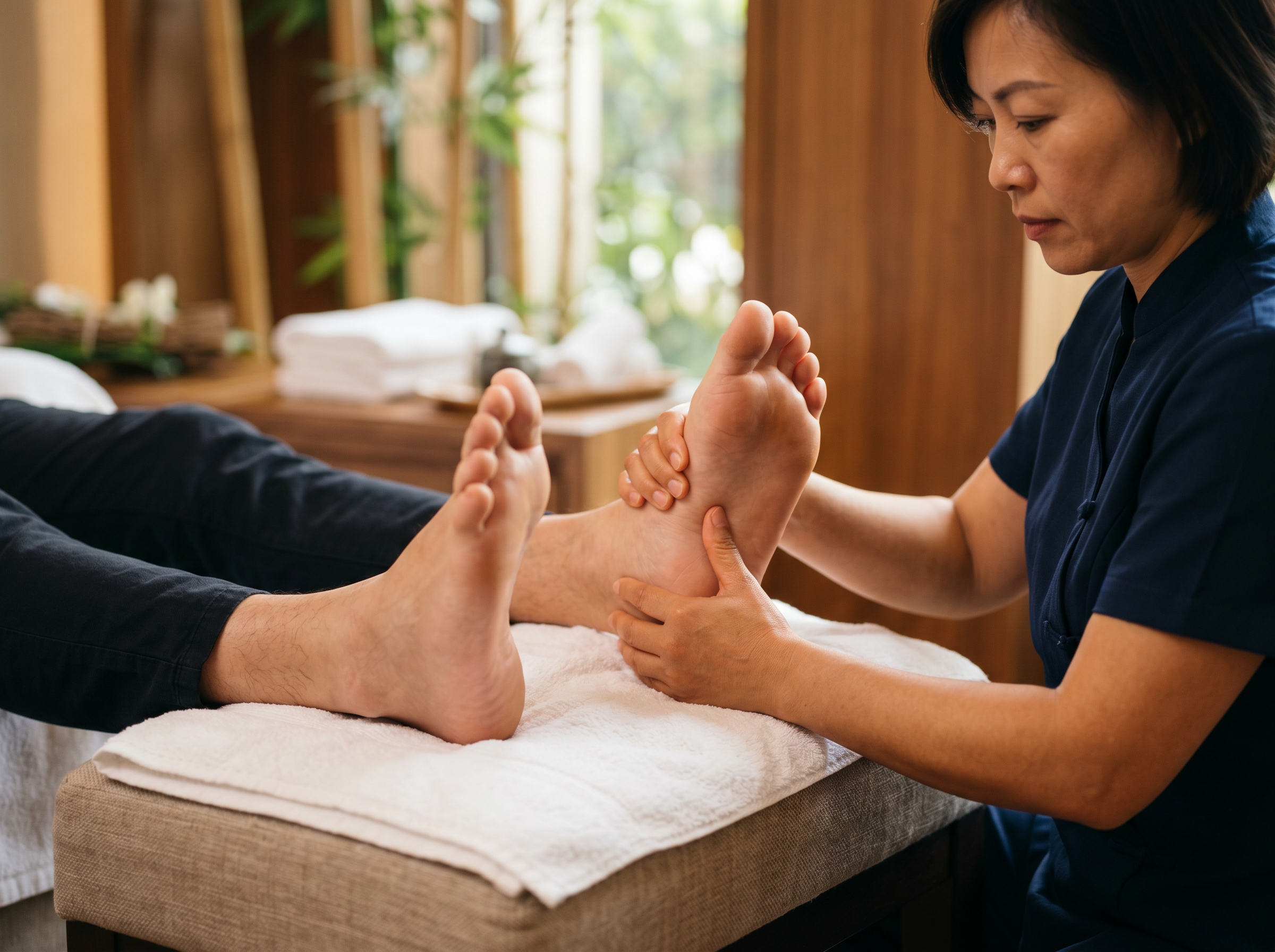 Traditional foot reflexology pressure point therapy