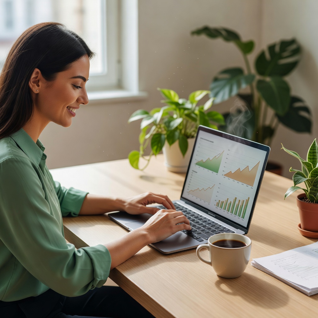 Beginner affiliate marketer working at a laptop