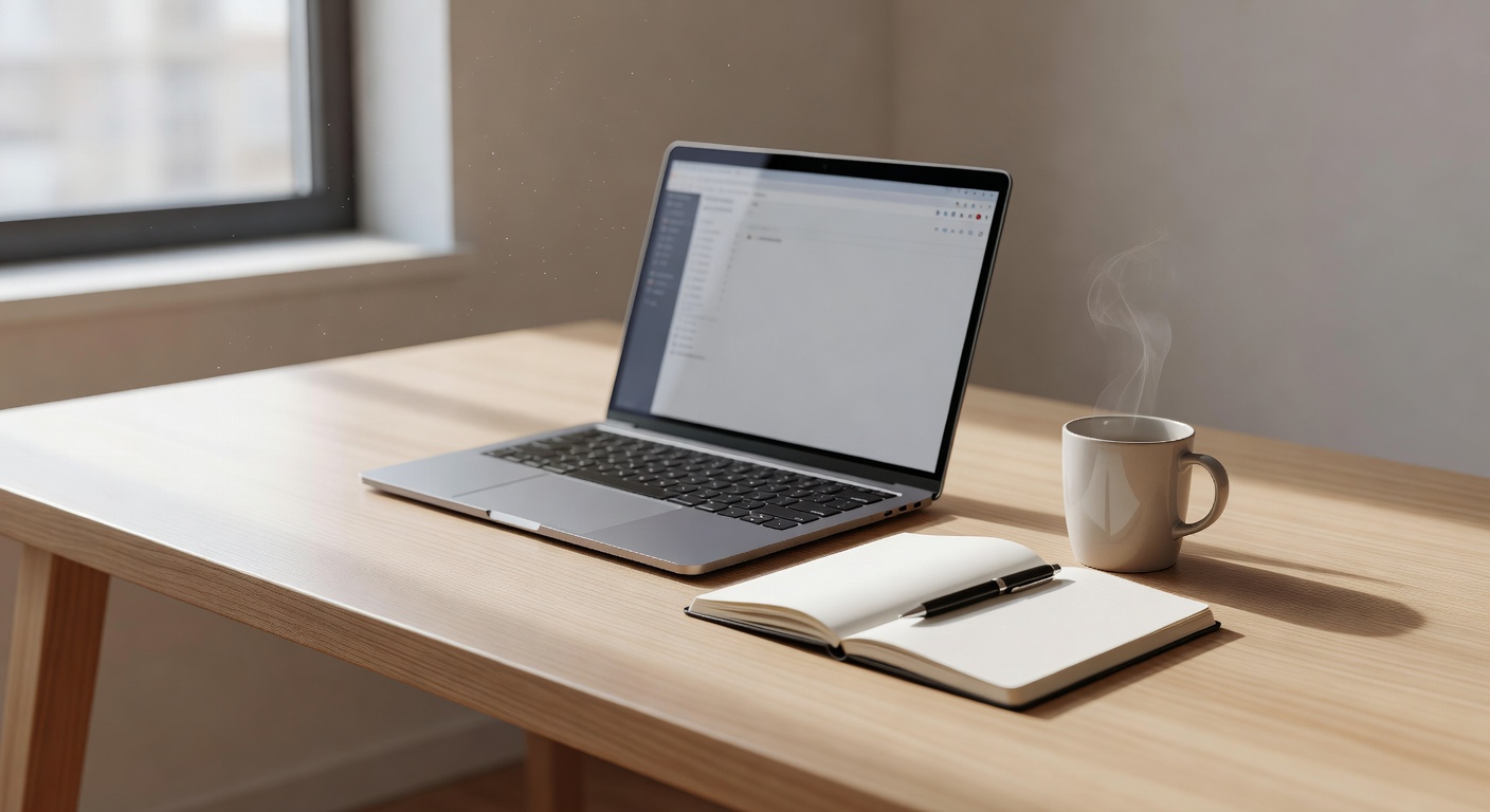 Professional workspace with laptop and notebook