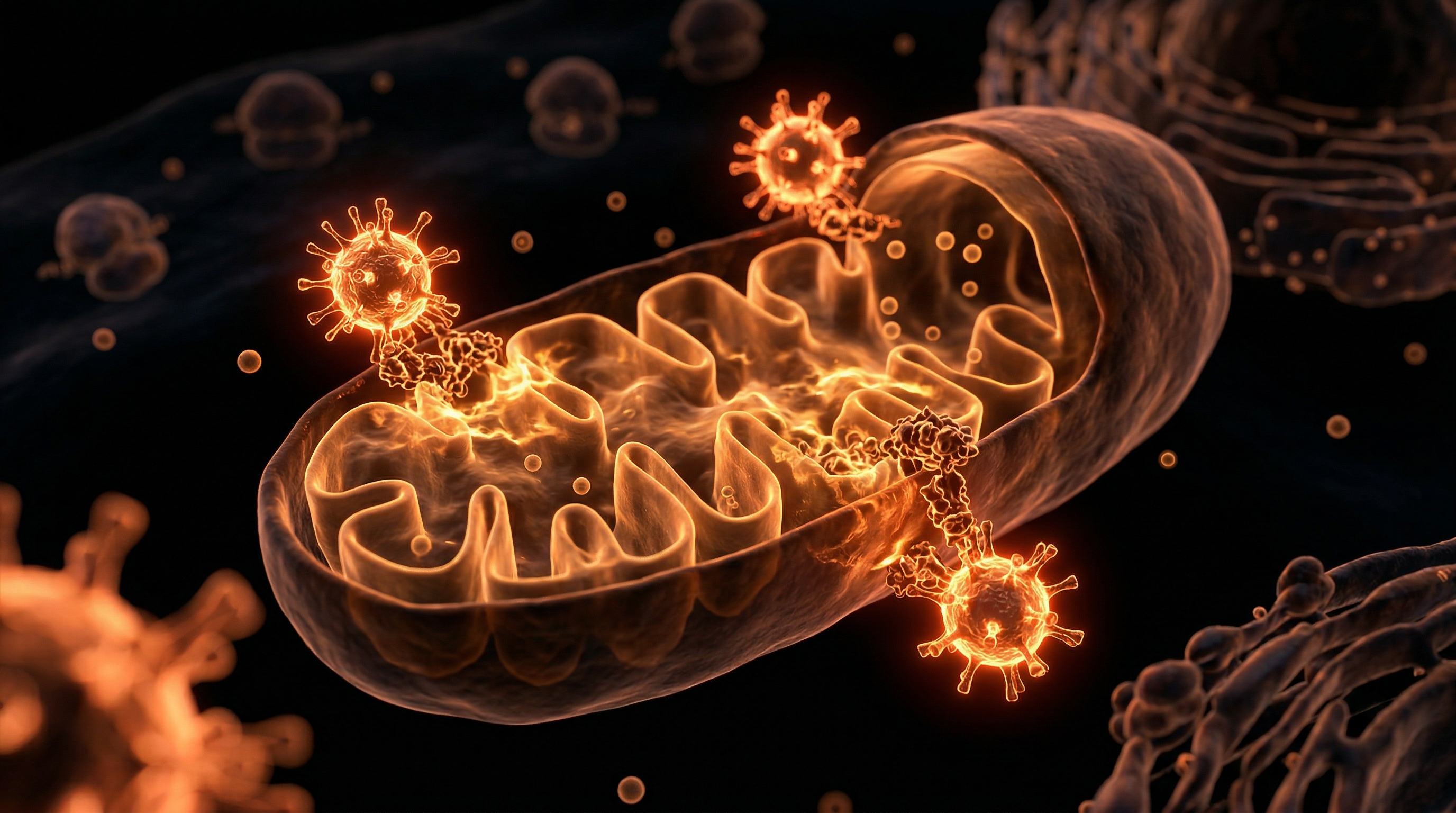 Scientific illustration for Mitochondrial Hijacking: How Viral Proteins Disrupt Cellular Energy Production