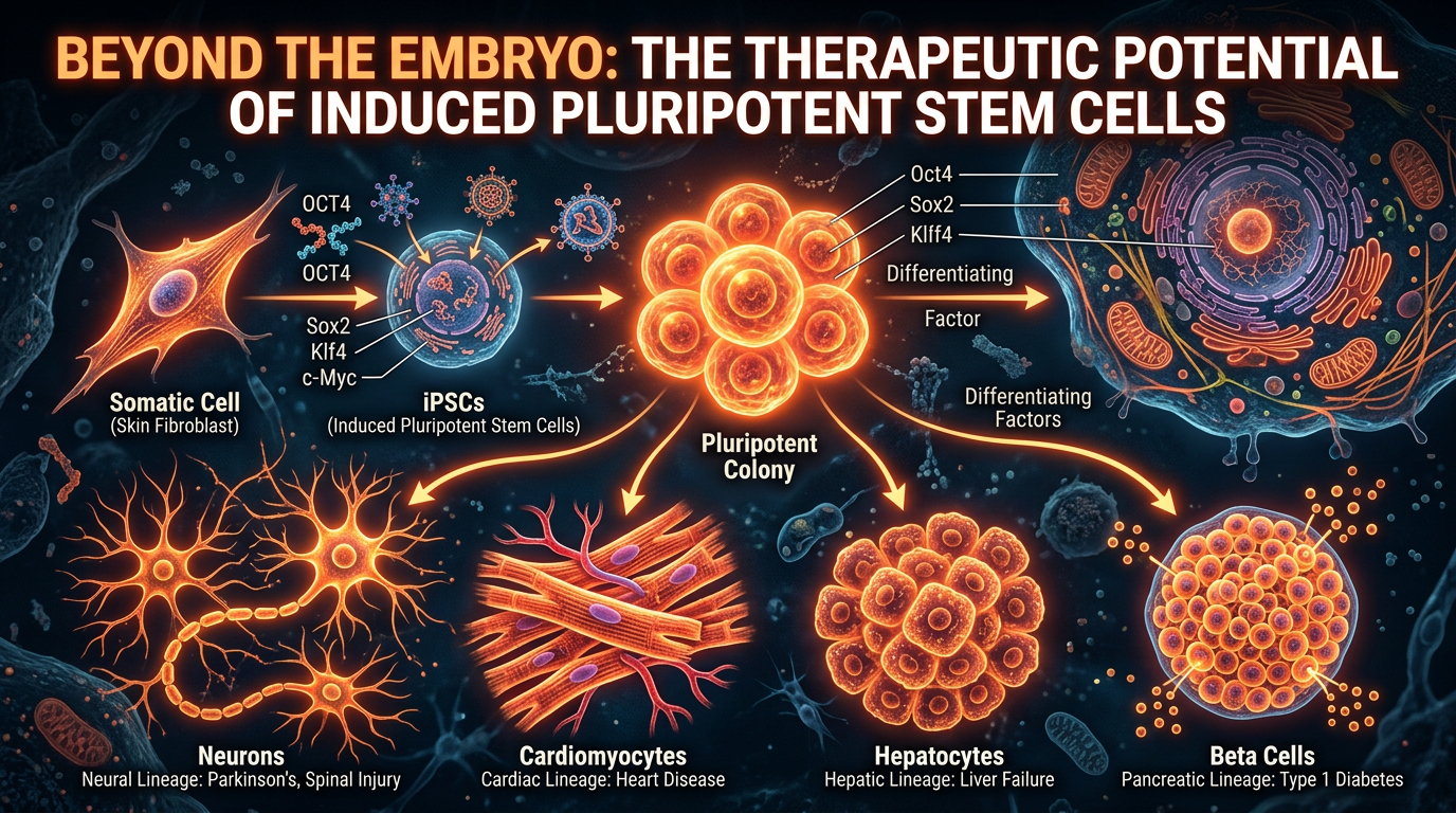 Scientific illustration for Beyond the Embryo: The Therapeutic Potential of Induced Pluripotent Stem Cells