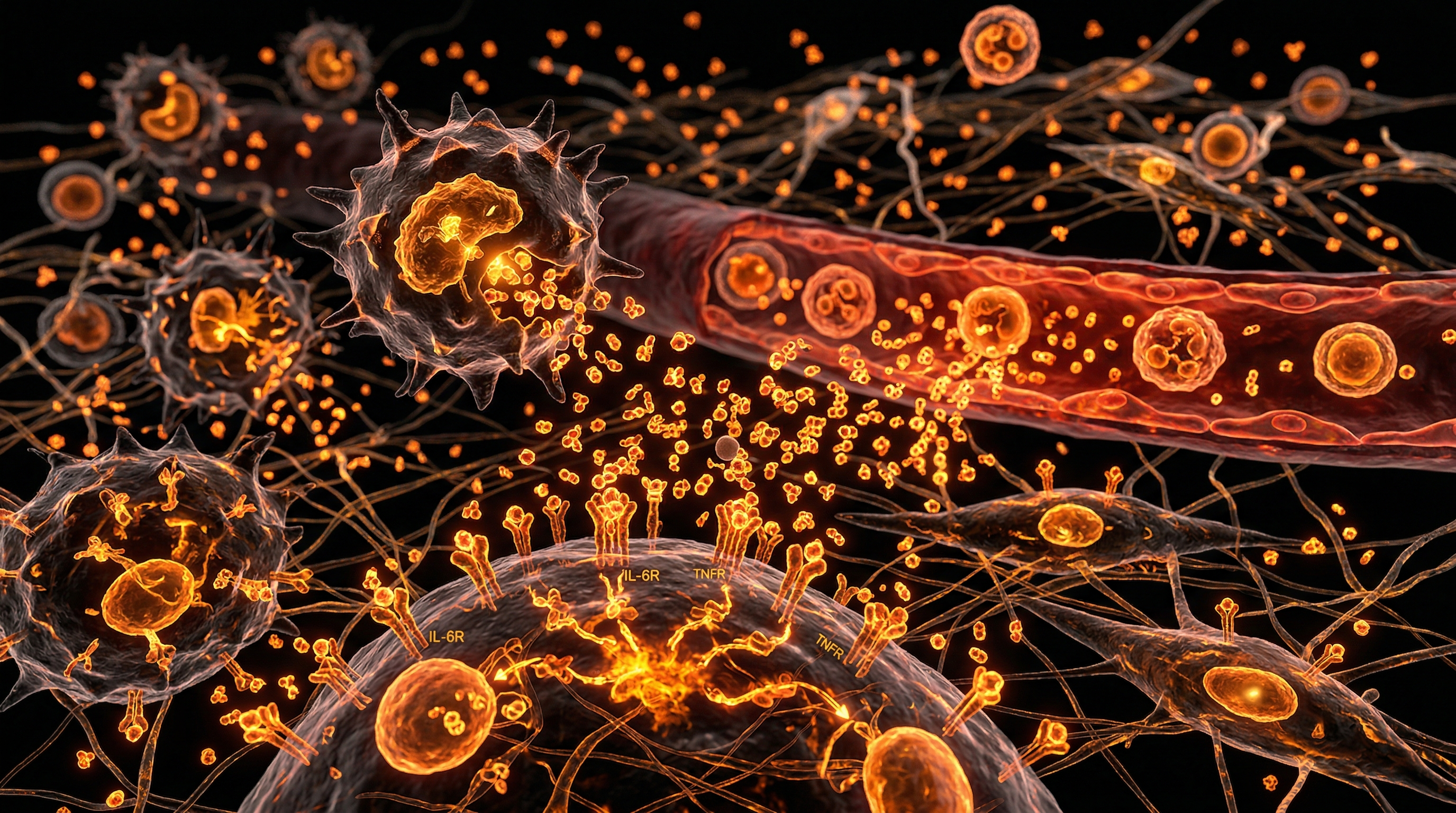 Scientific illustration for The Cytokine Storm: Sustained Pro-Inflammatory States in Chronic Disease