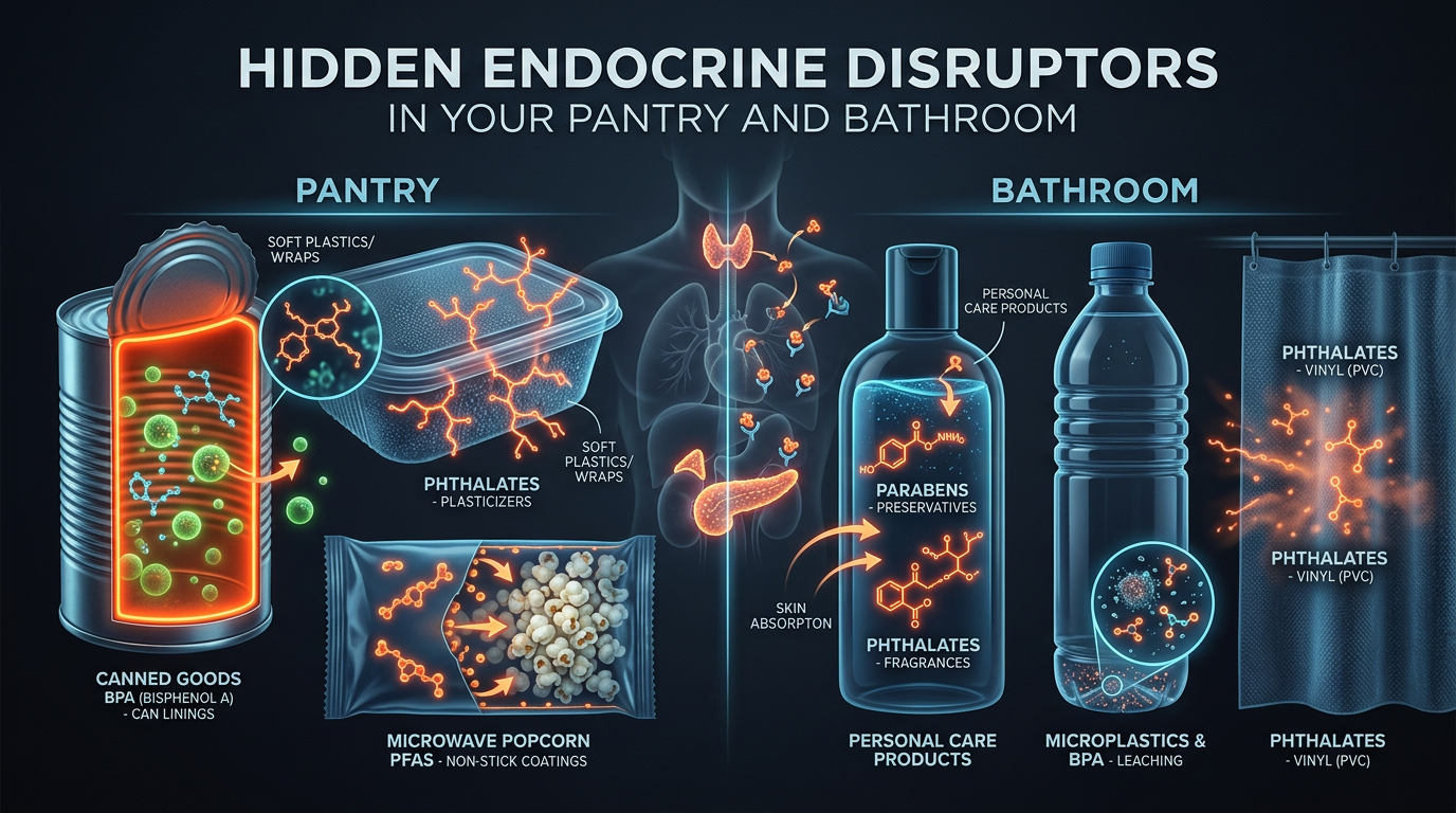 Scientific illustration for Hidden Endocrine Disruptors in Your Pantry and Bathroom