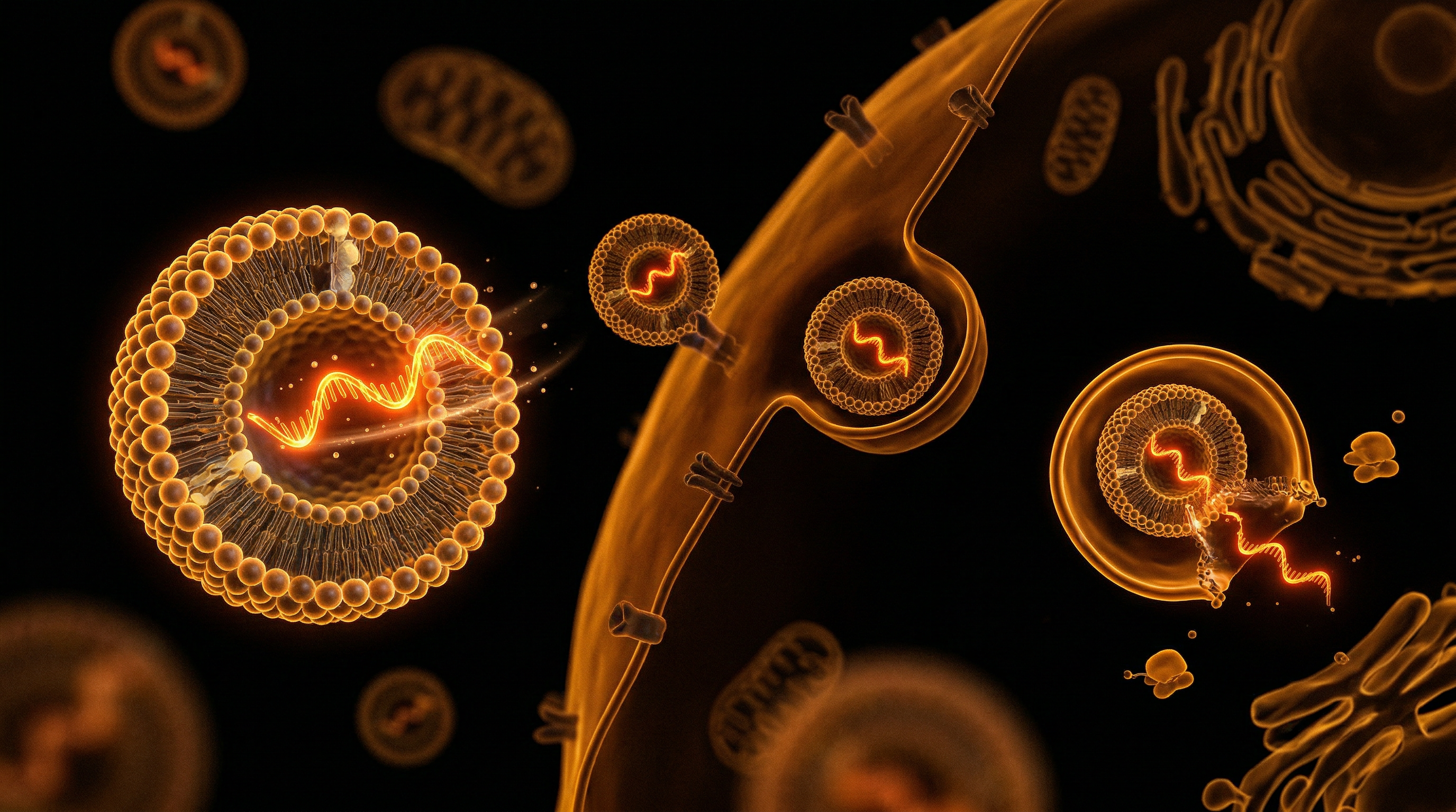 Scientific illustration for Lipid Nanoparticles: Synthetic mRNA Carriers and Systemic Bio-distribution