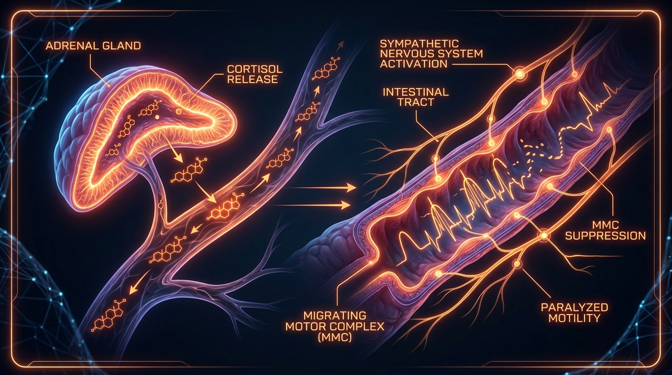Scientific illustration for Cortisol and the Gut: How the Sympathetic State Paralyzes the MMC