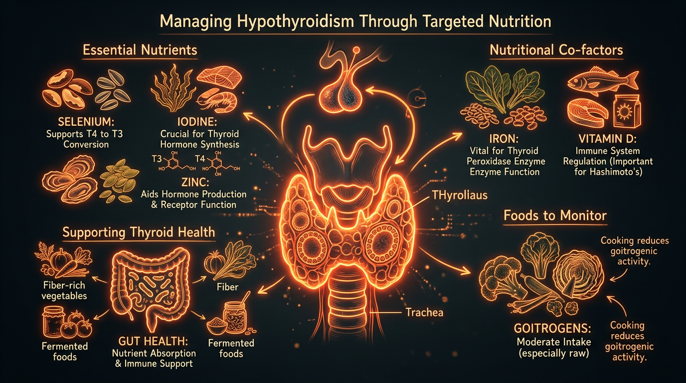 Scientific illustration for Managing Hypothyroidism Through Targeted Nutrition
