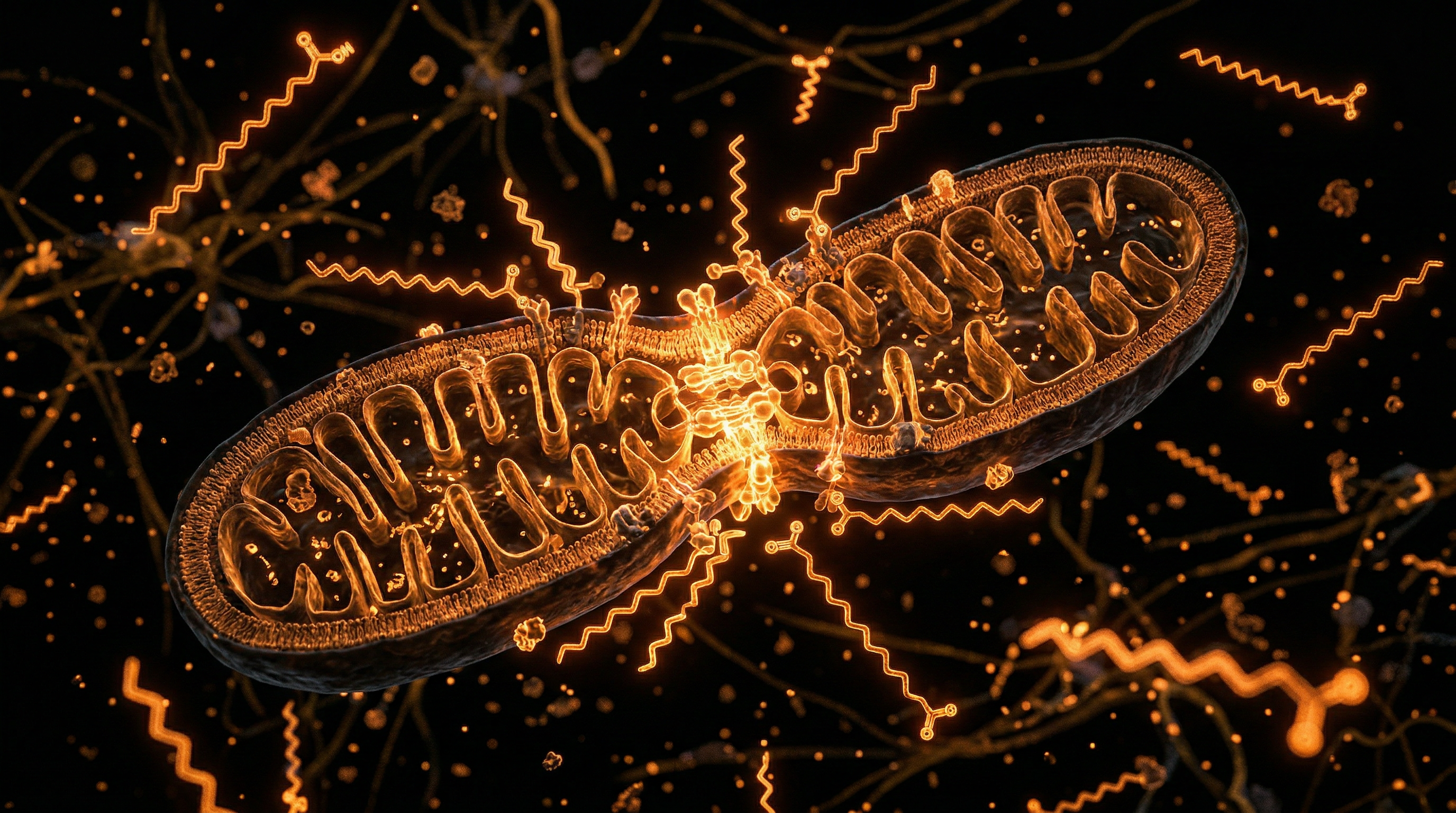 Scientific illustration for Stearic Acid and Mitochondrial Fusion: The Metabolic Signal of Saturated Fat