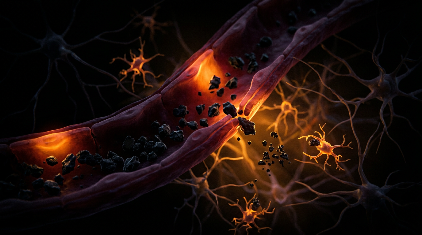 Scientific illustration for The Invisible Cerebral Siege: Particulate Matter and the Blood-Brain Barrier