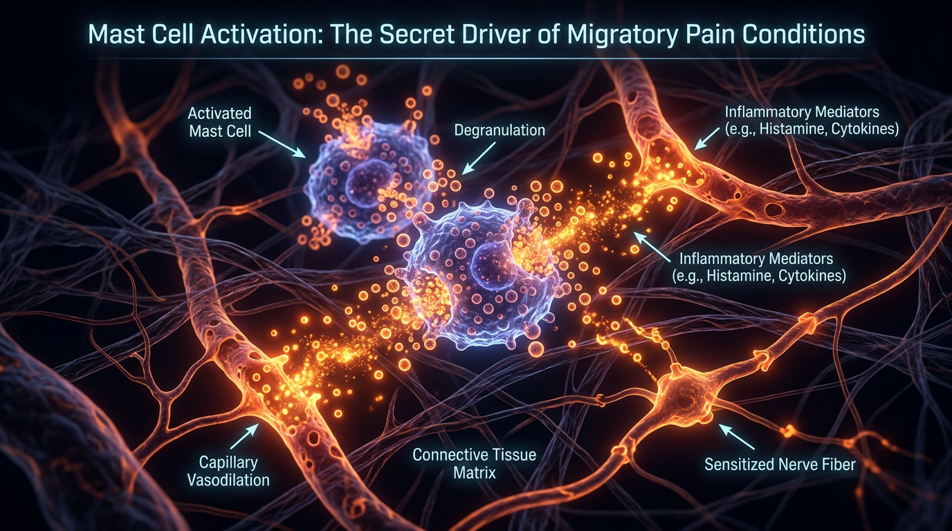 Scientific illustration for Mast Cell Activation: The Secret Driver of Migratory Pain Conditions