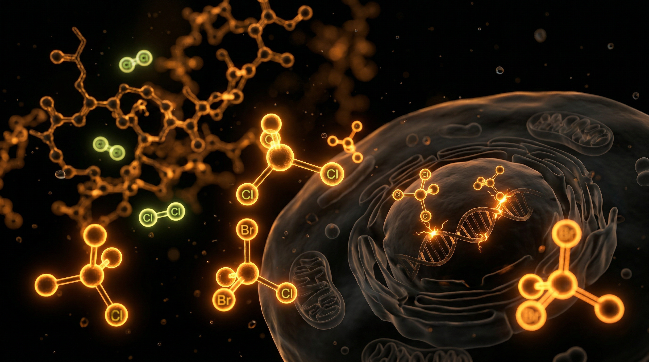Scientific illustration for Trihalomethanes: The Carcinogenic Byproducts of UK Chlorination