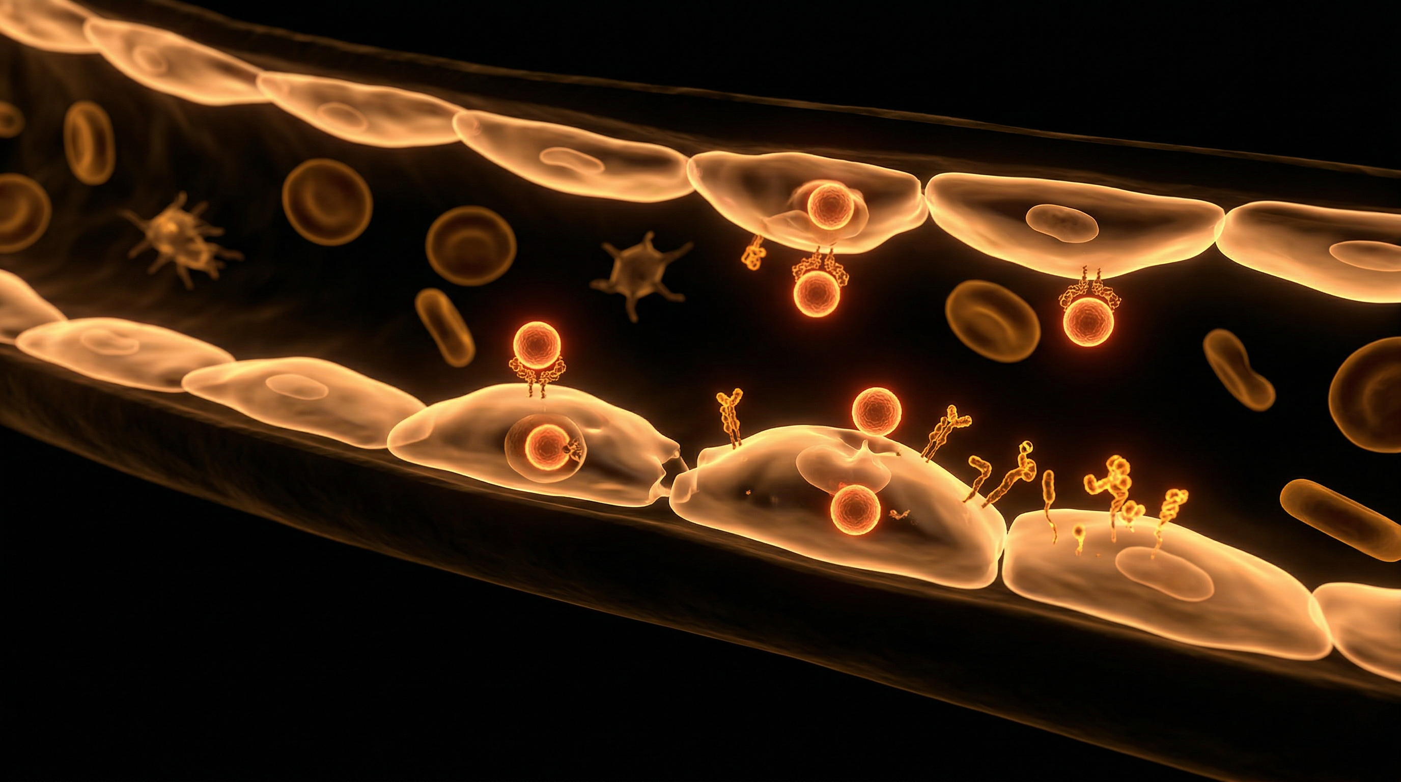 Scientific illustration for Vascular Endothelial Damage: Interaction of Vaccine Particles with Blood Vessels