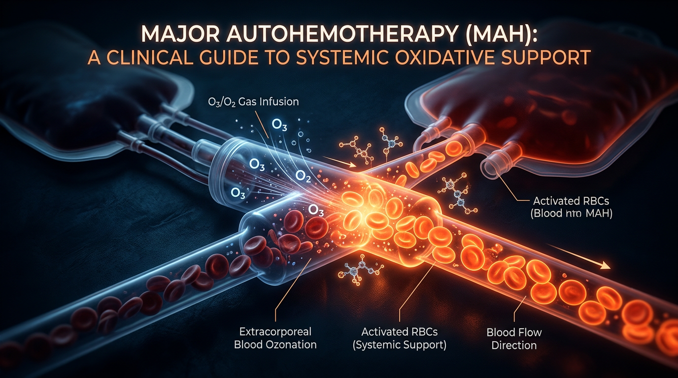 Scientific illustration for Major Autohemotherapy (MAH): A Clinical Guide to Systemic Oxidative Support